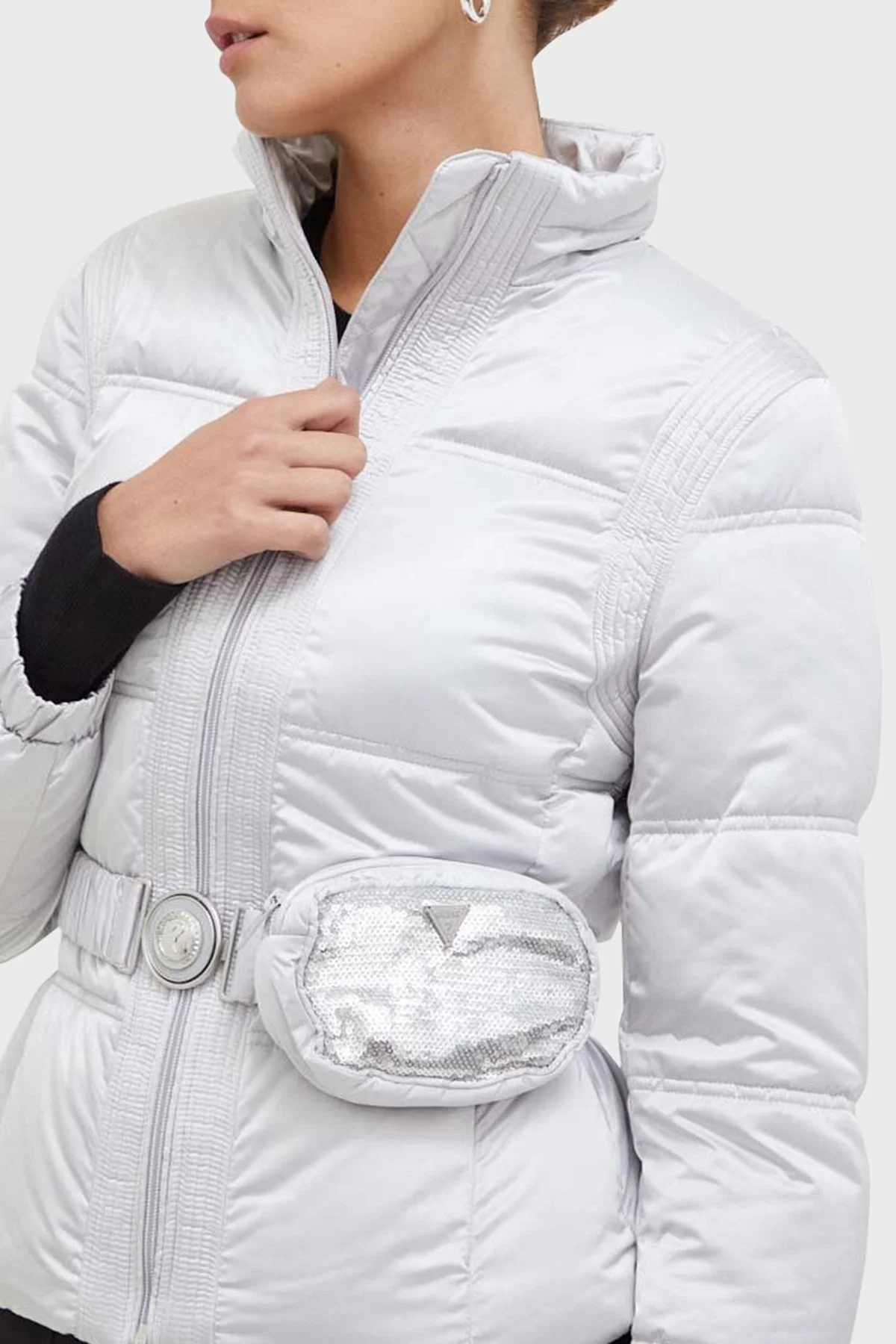 Guess Lucia Suya Dayanıklı Bel Çantalı Saten Bayan Mont W3BL19WEX12 F9OL AÇIK GRİ - 4