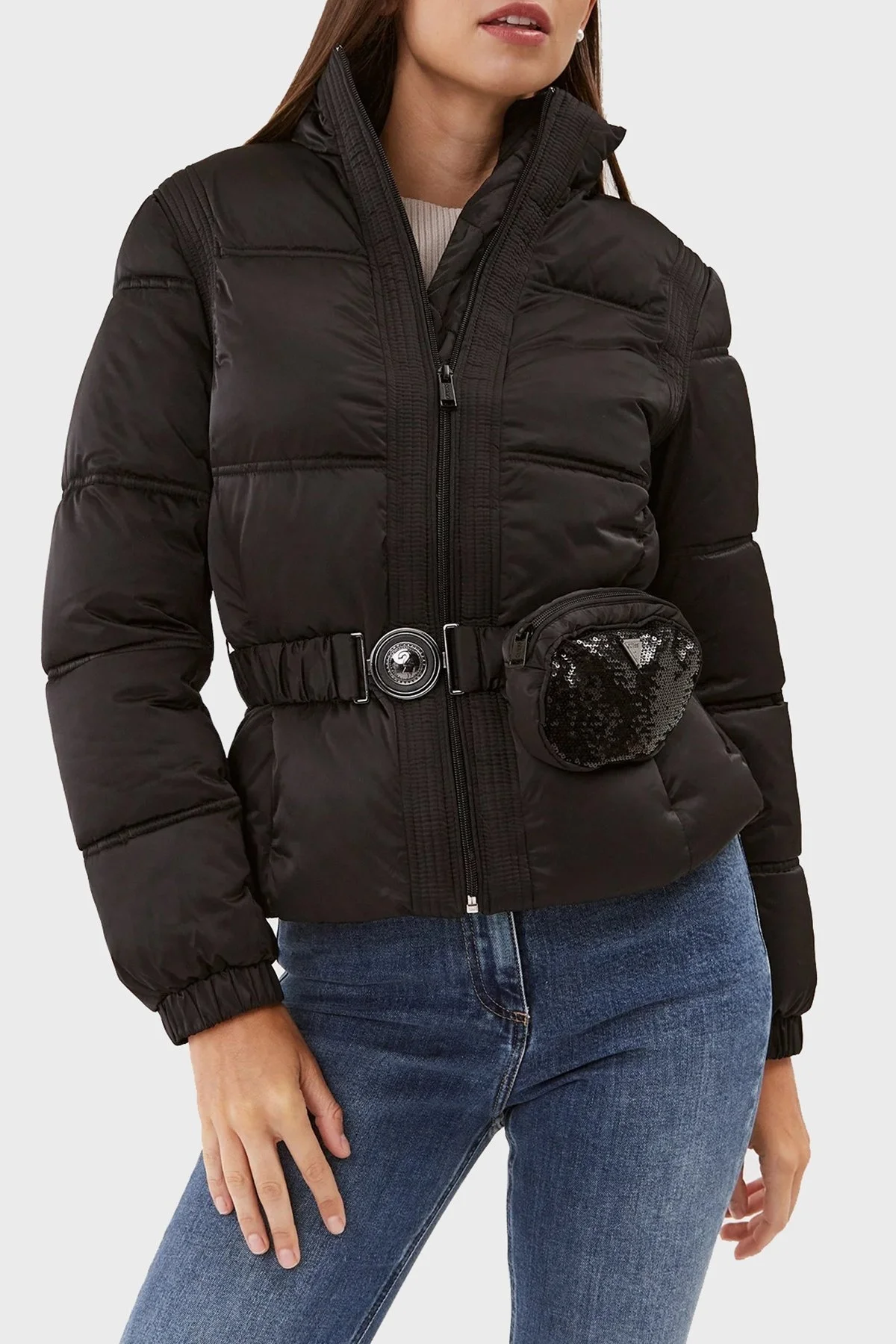 Guess Lucia Suya Dayanıklı Bel Çantalı Saten Bayan Mont W3BL19WEX12 JBLK SİYAH - 1