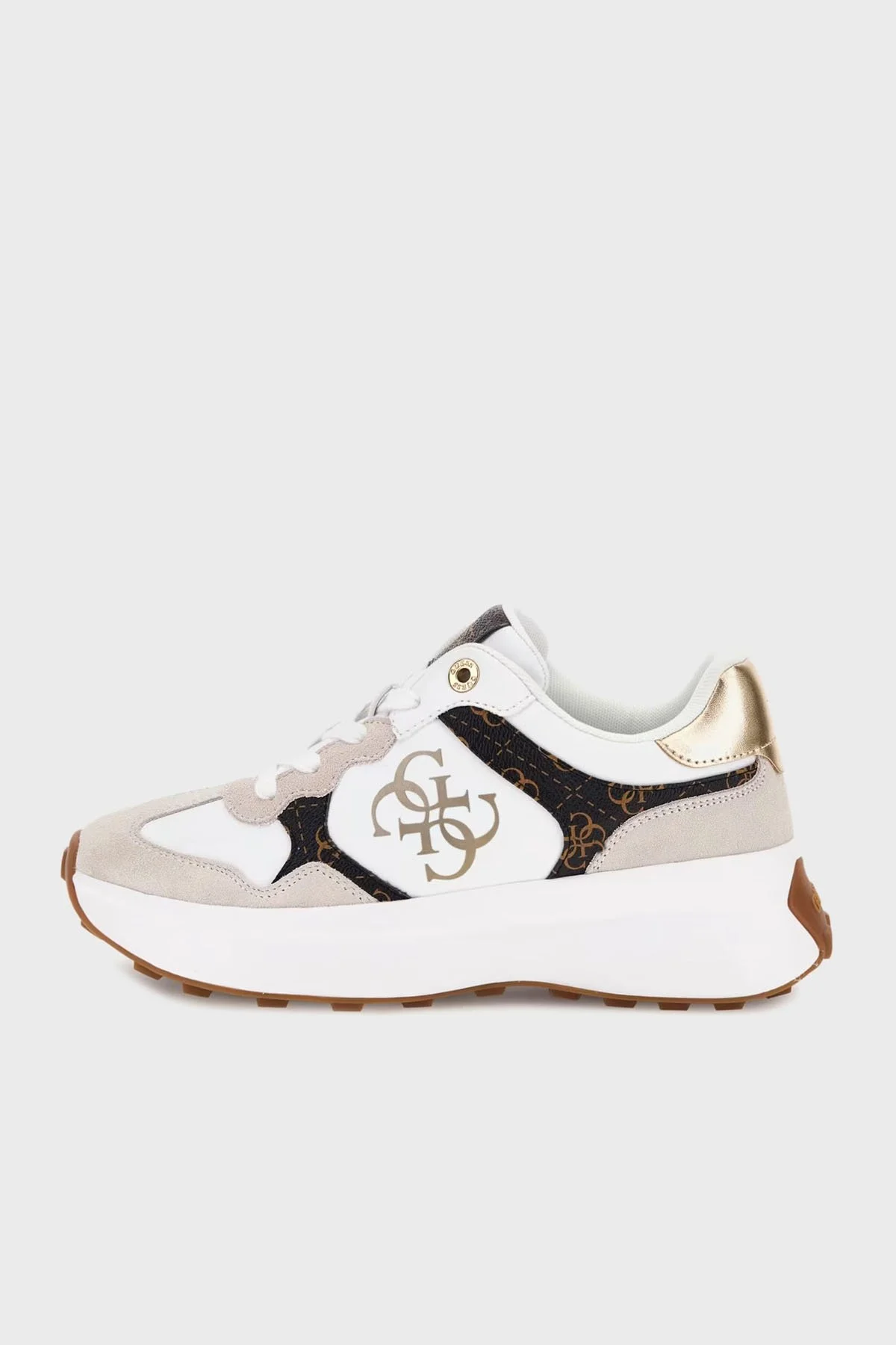 Guess Luckei 4G Logolu Süet Detaylı Sneaker FLPLUCPEL12 Kadın Ayakkabı FLPLUC PEL12 WHIBR BEYAZ-KAHVE - 2