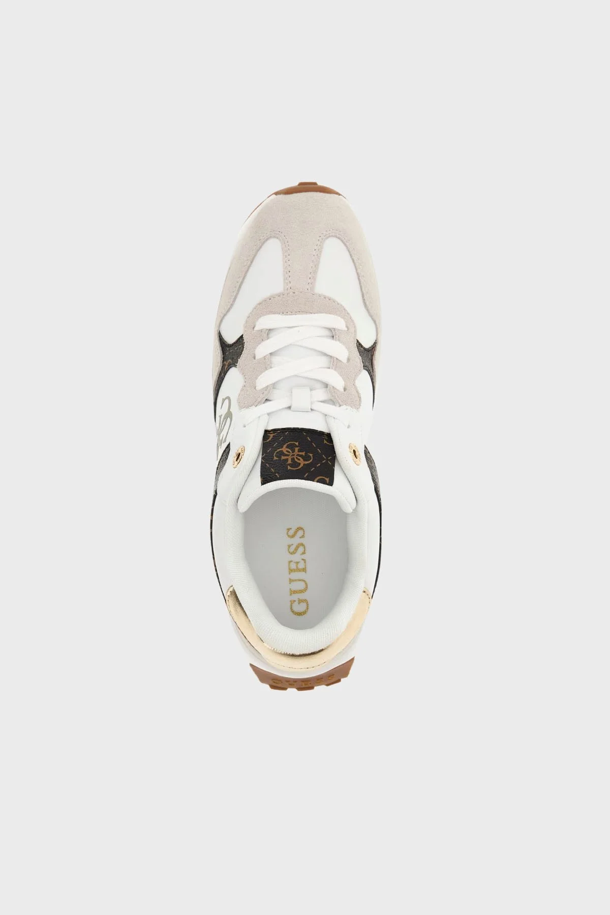 Guess Luckei 4G Logolu Süet Detaylı Sneaker FLPLUCPEL12 Kadın Ayakkabı FLPLUC PEL12 WHIBR BEYAZ-KAHVE - 3