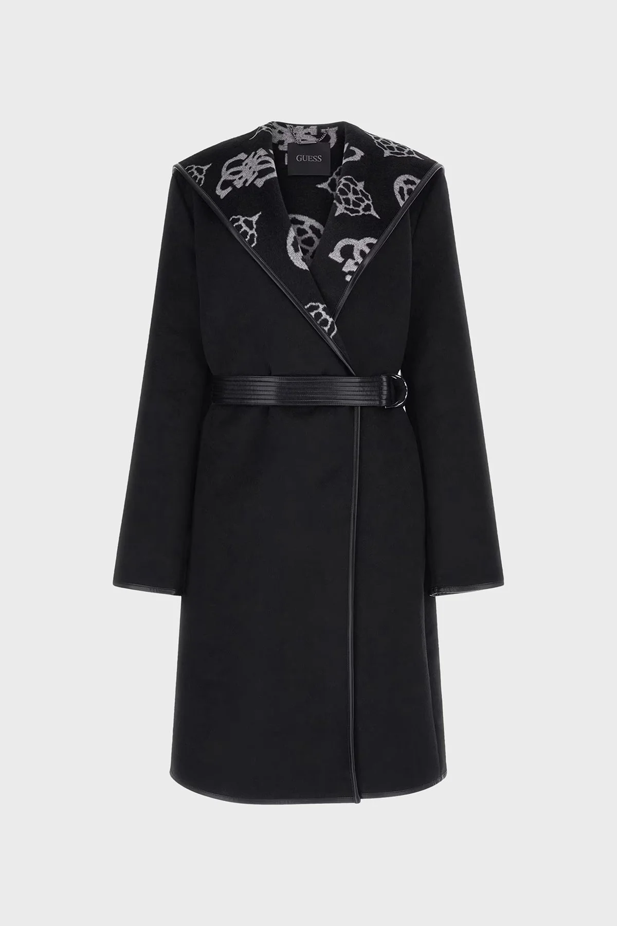 Guess Ludovica Yün Karışımlı Oversize Kemerli Bayan Kaban W3BL18WFQT0 FJ1T SİYAH - 5