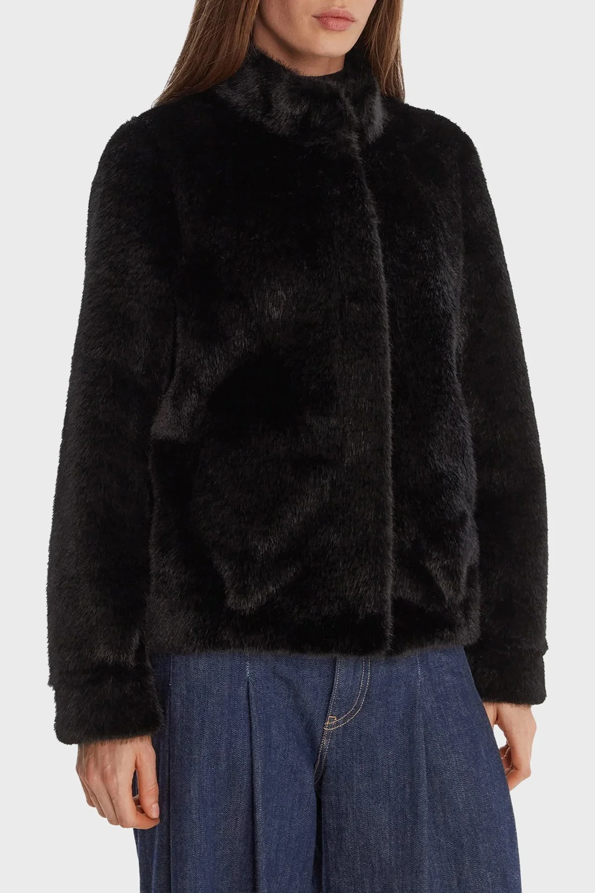 Guess Luna Regular Fit Dik Yaka Suni Kürk W5BL64W3920 Bayan Mont W5BL64 W3920 JBLK SİYAH - 1