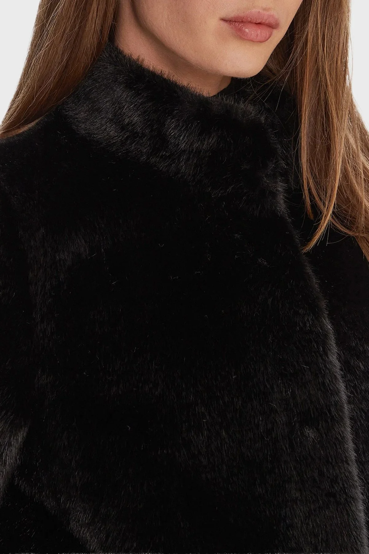 Guess Luna Regular Fit Dik Yaka Suni Kürk W5BL64W3920 Bayan Mont W5BL64 W3920 JBLK SİYAH - 4