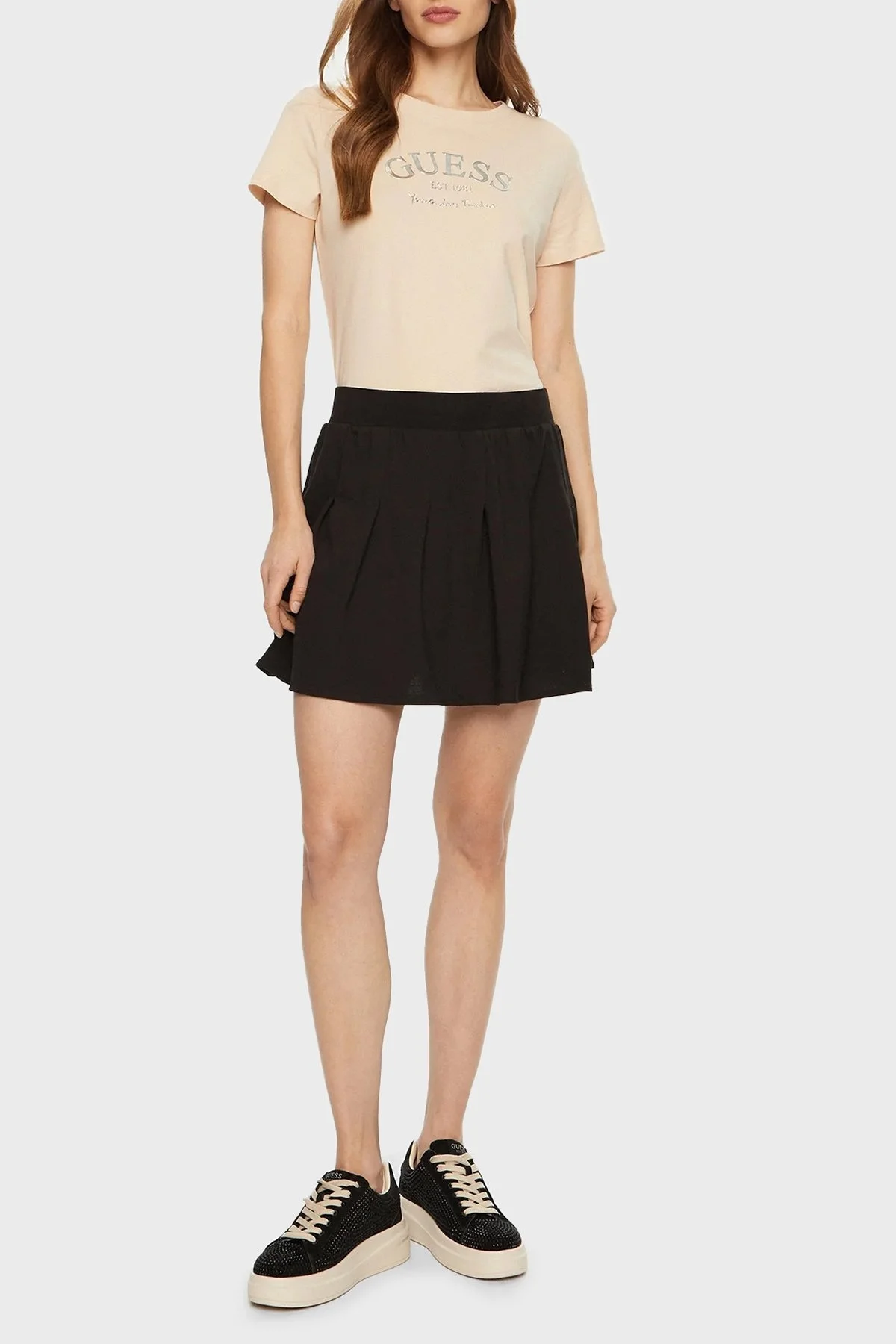 Guess Margot Pamuklu Regular Fit Bisiklet Yaka Logolu V5RI16J1314 Bayan T Shirt V5RI16 J1314 A13W BEJ - 7