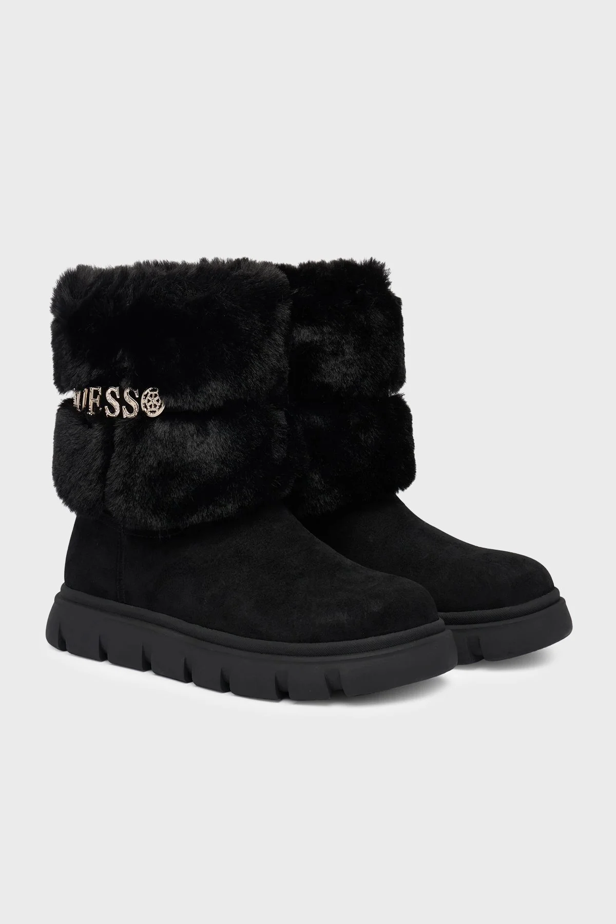 Guess Maribel Metal Logolu Yumuşak Tüylü FLFMELELE10 Kadın Bot FLFMEL ELE10 BLACK Siyah - 2