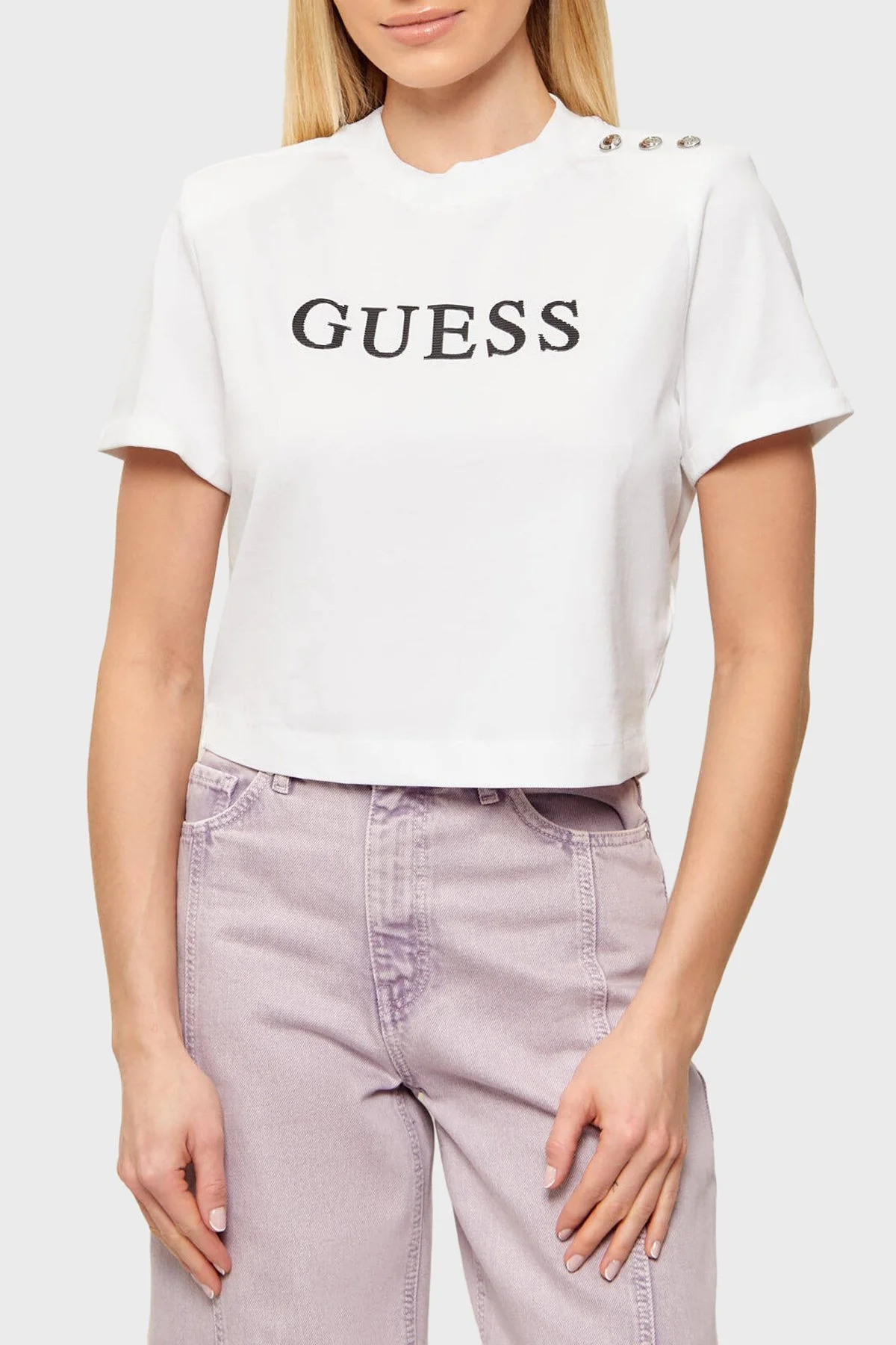 Guess Marina Logolu % 100 Pamuk Regular Fit Bisiklet Yaka W6GI06K3018 Bayan T Shirt W6GI06 K3018 G011 BEYAZ - 1