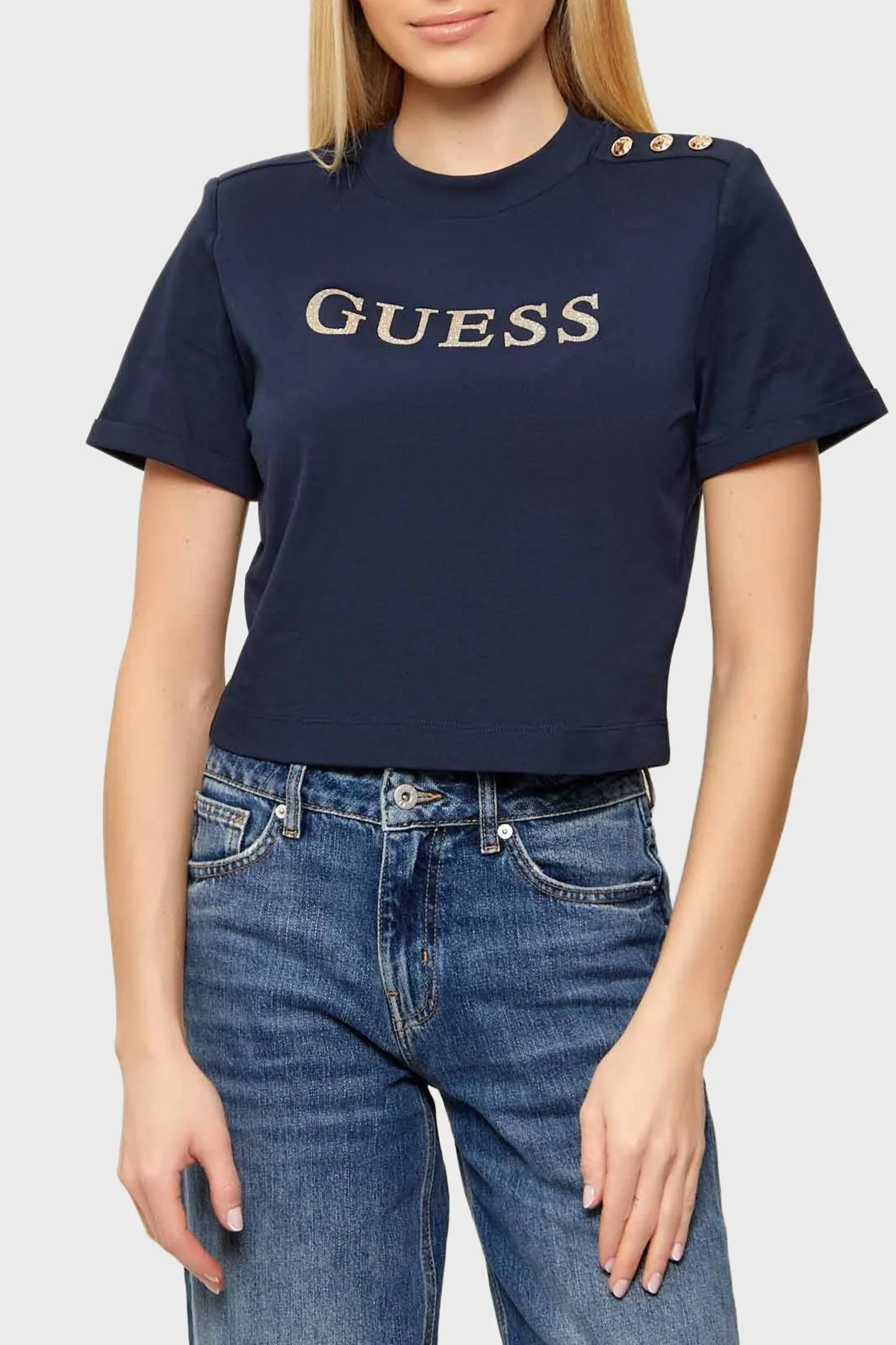 Guess Marina Logolu % 100 Pamuk Regular Fit Bisiklet Yaka W6GI06K3018 Bayan T Shirt W6GI06 K3018 G7P1 LACİVERT - 1