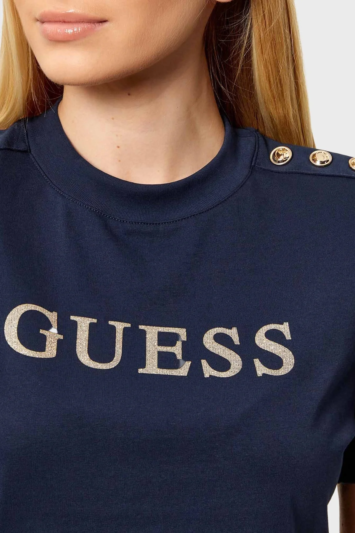 Guess Marina Logolu % 100 Pamuk Regular Fit Bisiklet Yaka W6GI06K3018 Bayan T Shirt W6GI06 K3018 G7P1 LACİVERT - 3