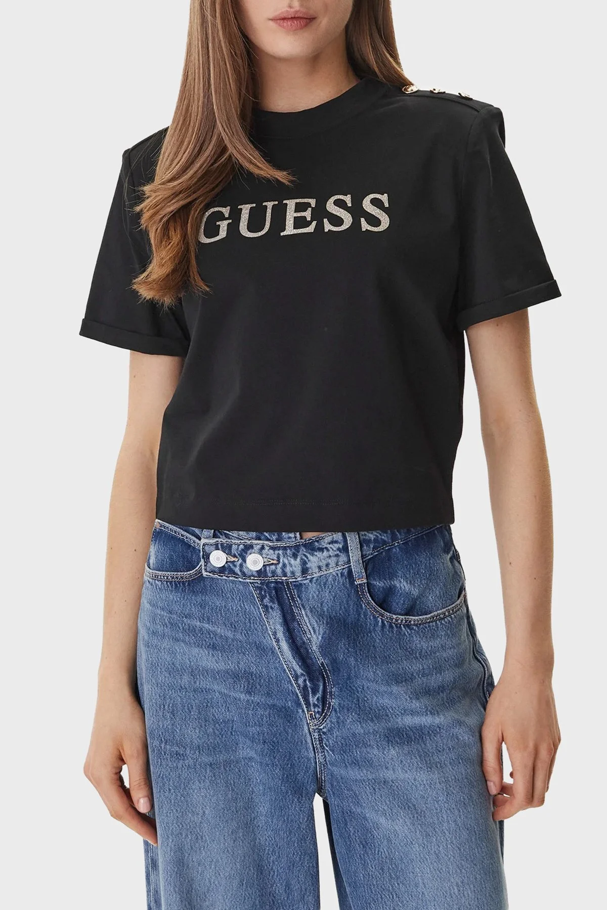 Guess Marina Logolu % 100 Pamuk Regular Fit Bisiklet Yaka W6GI06K3018 Bayan T Shirt W6GI06 K3018 JBLK SİYAH - 1
