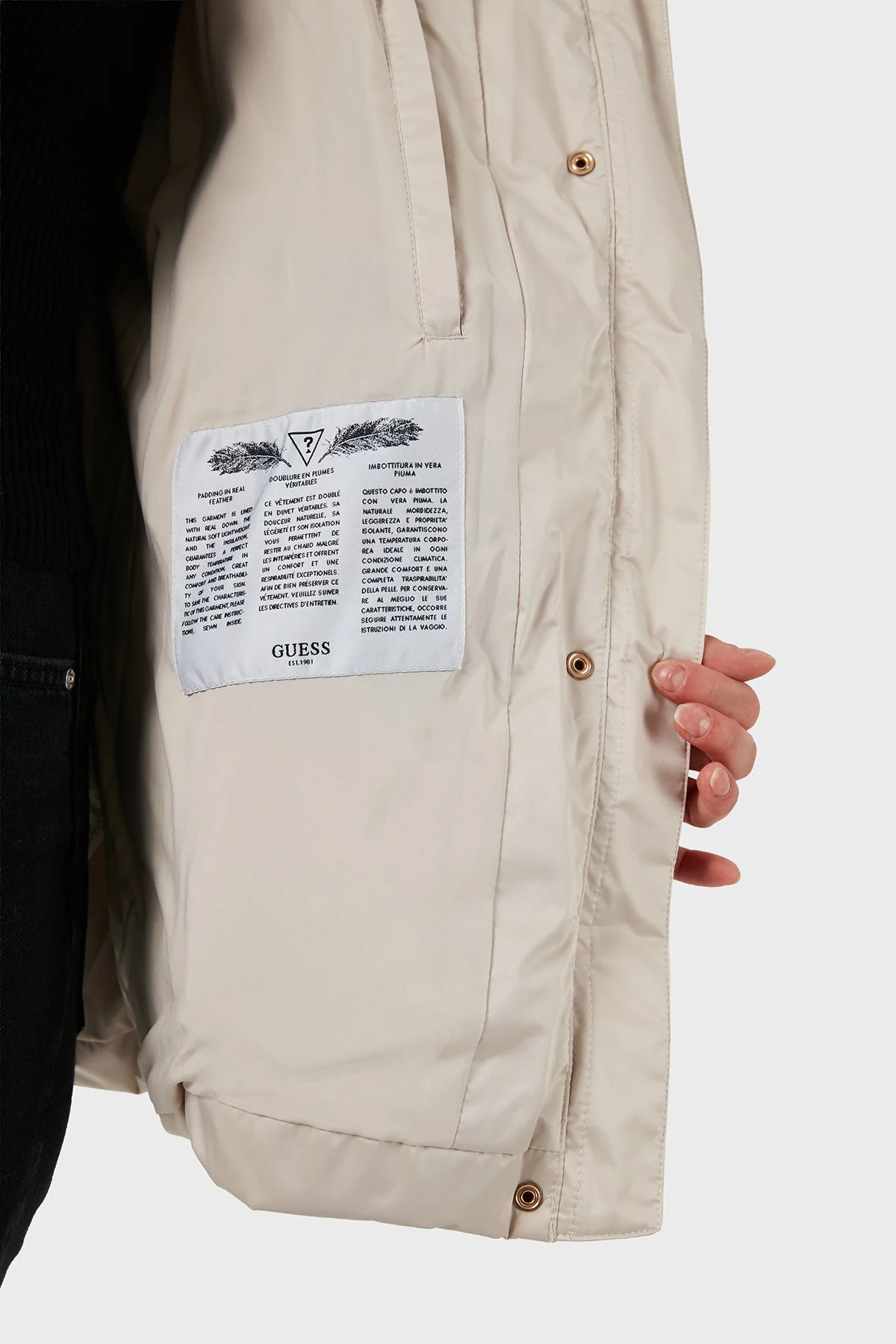 Guess Marina Regular Fit Çıkarılabilir Kapüşonlu Kemerli W5BL31W2802 Bayan Mont W5BL31 W2802 A115 BEJ - 13