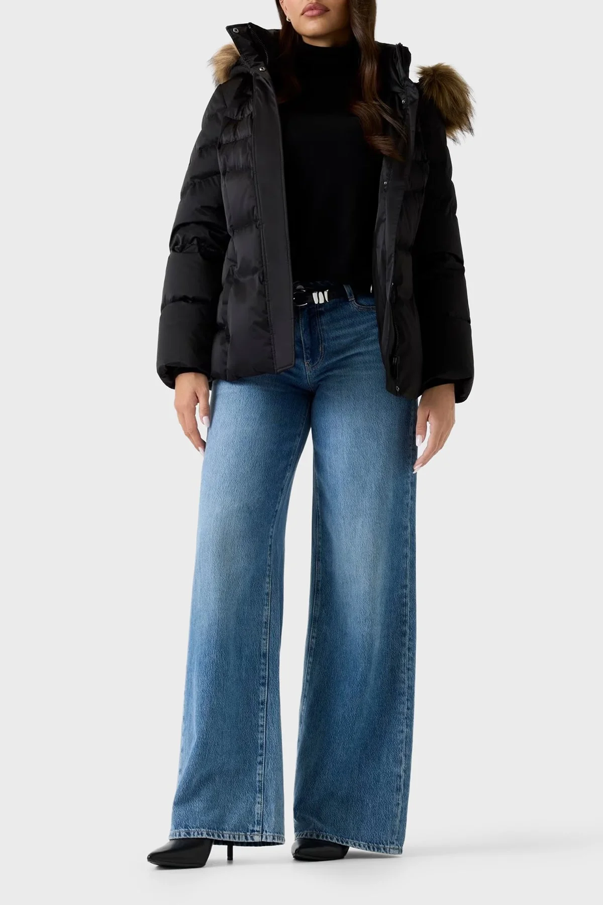 Guess Marina Regular Fit Çıkarılabilir Kapüşonlu Kemerli W5BL31W2802 Bayan Mont W5BL31 W2802 JTMU SİYAH - 2