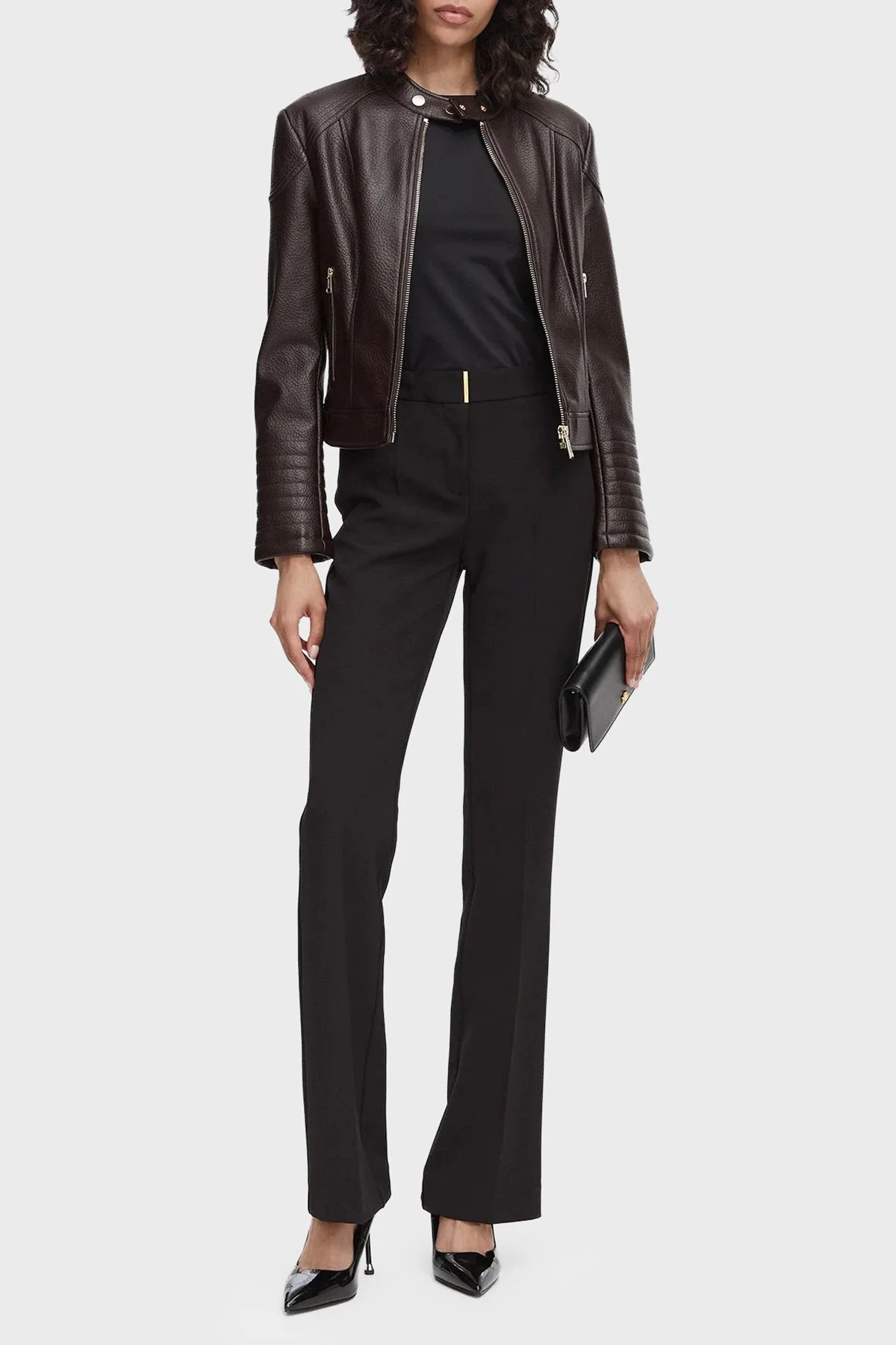 Guess Marlene Regular Fit Dik Yaka W6YL25W2914 Kadın Deri Ceket W6YL25 W2914 A14Z Koyu kahve - 2