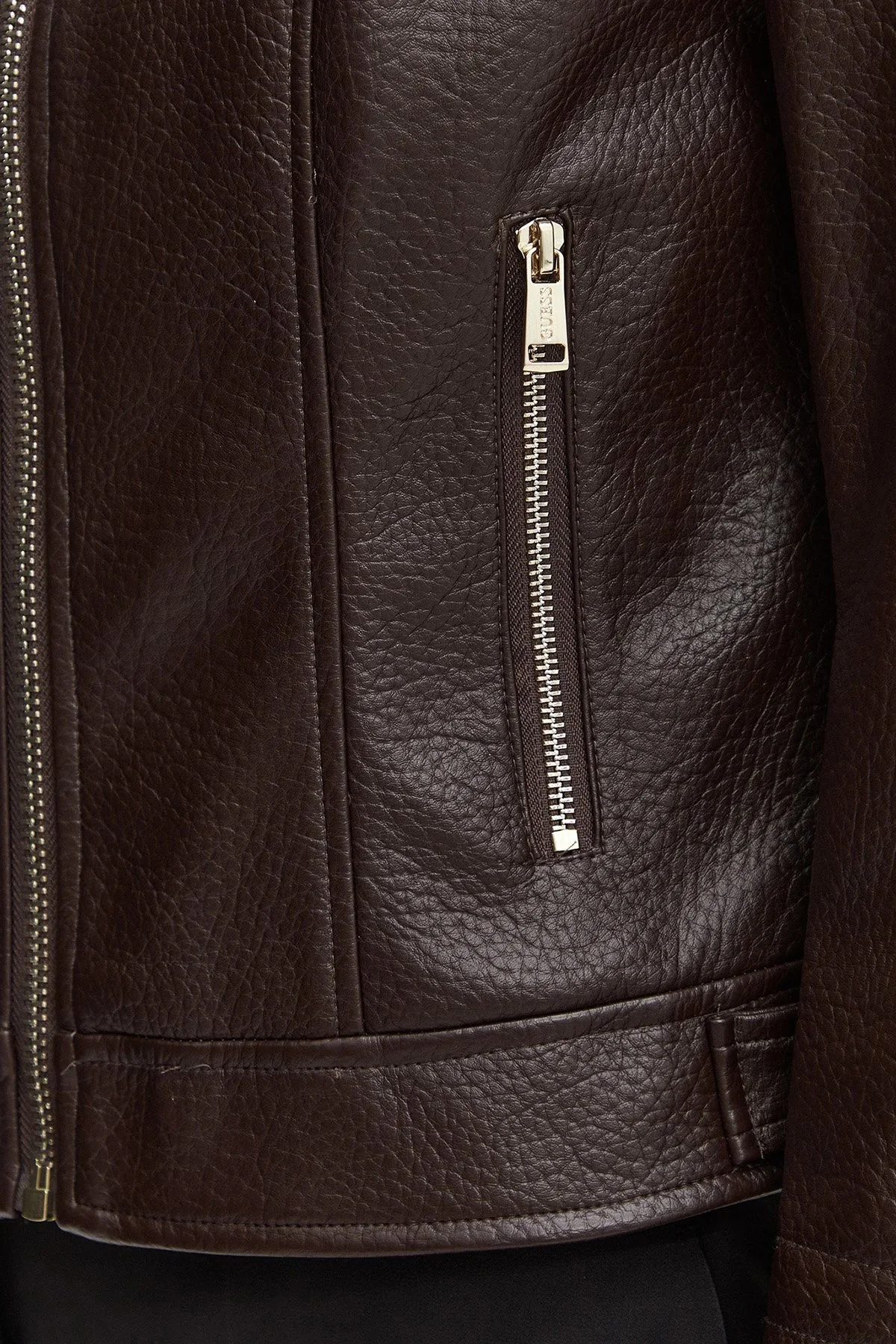 Guess Marlene Regular Fit Dik Yaka W6YL25W2914 Kadın Deri Ceket W6YL25 W2914 A14Z Koyu kahve - 4