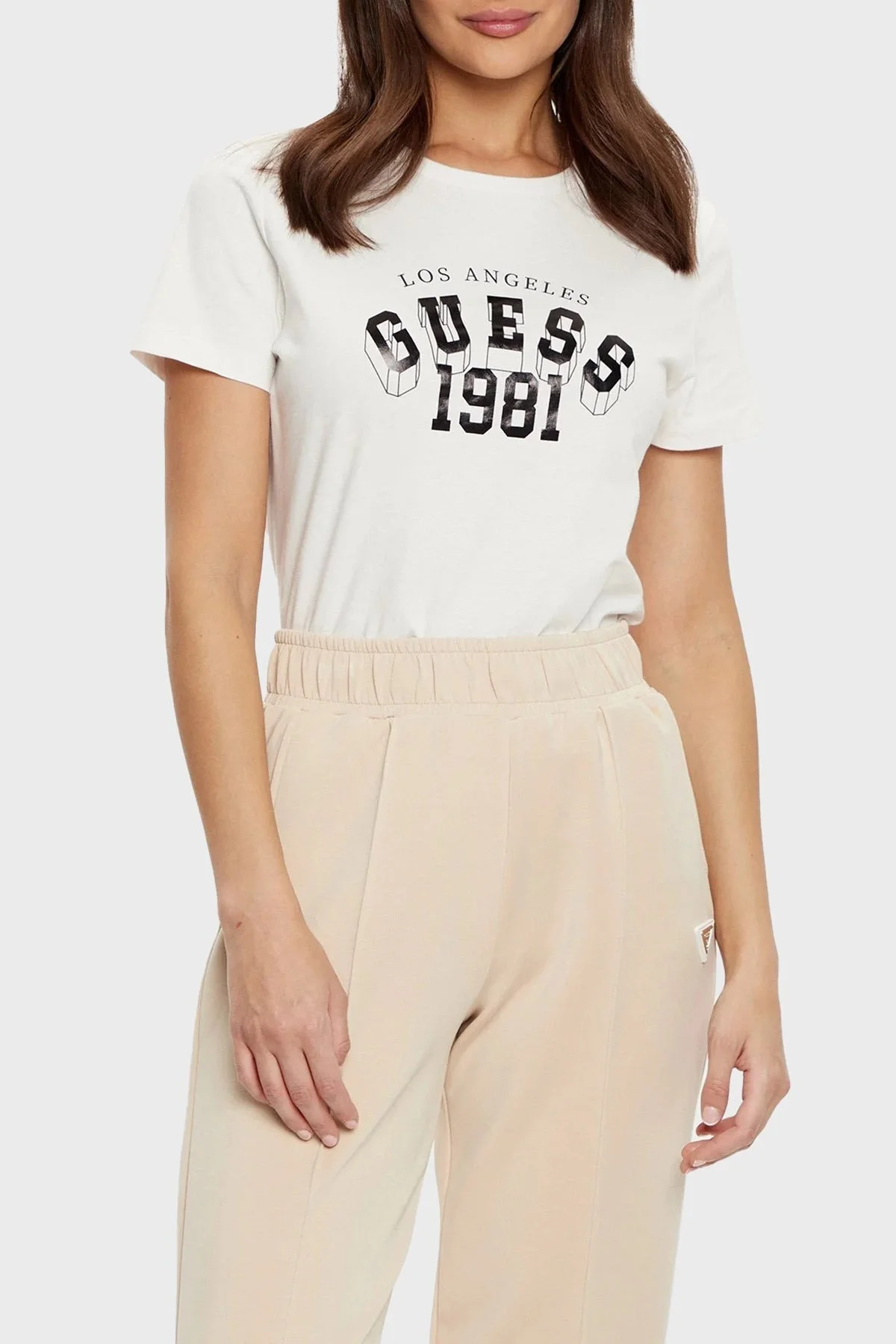 Guess Martina % 100 Pamuk Regular Fit Bisiklet Yaka Logolu V5RI06I3Z14 Bayan T Shirt V5RI06 I3Z14 G6K5 EKRU - 6