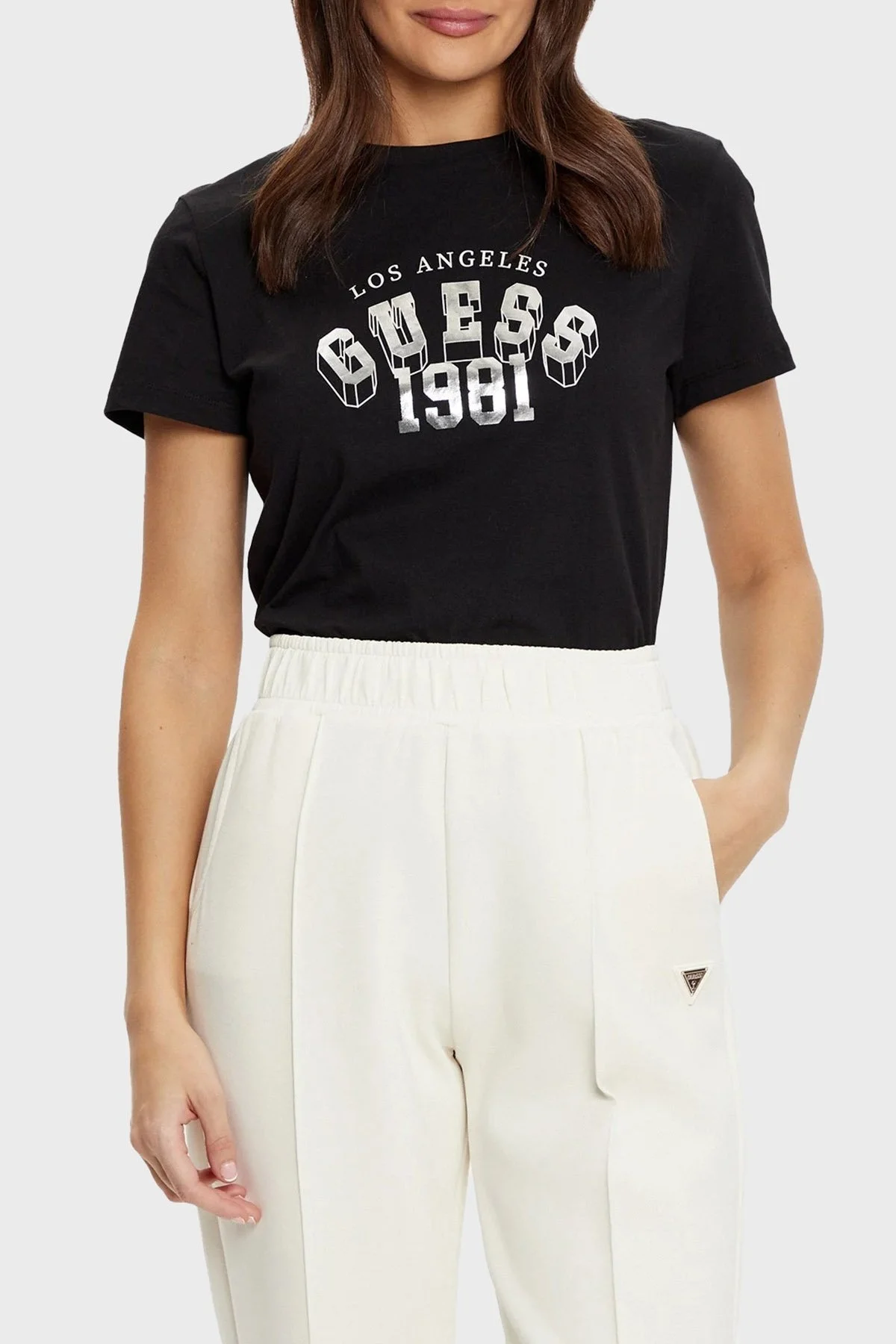 Guess Martina % 100 Pamuk Regular Fit Bisiklet Yaka Logolu V5RI06I3Z14 Bayan T Shirt V5RI06 I3Z14 JBLK SİYAH - 6