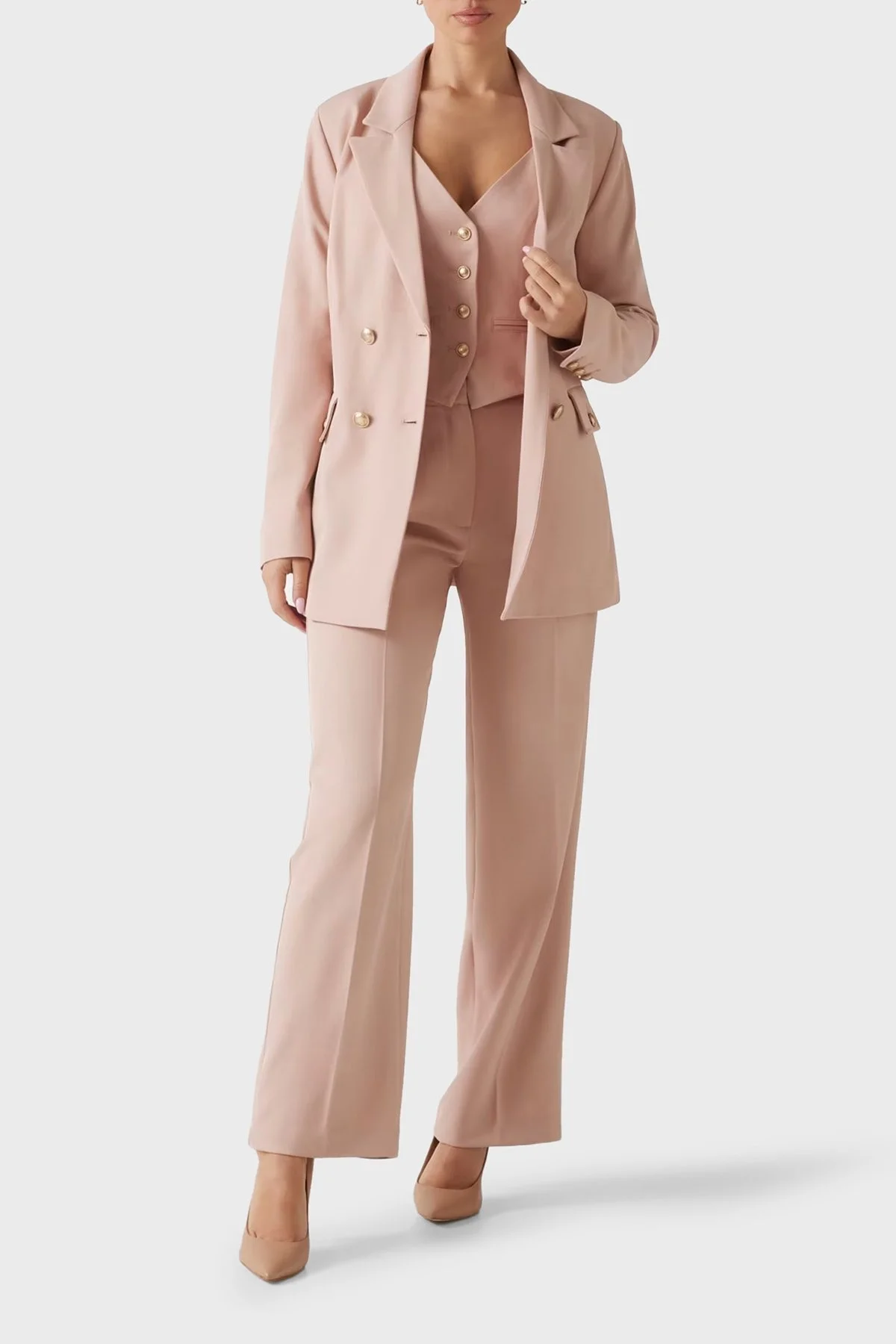 Guess Matea Regular Fit V Yaka Logo Düğmeli W5RH85WGX02 Bayan Yelek W5RH85 WGX02 F6K9 PUDRA - 7