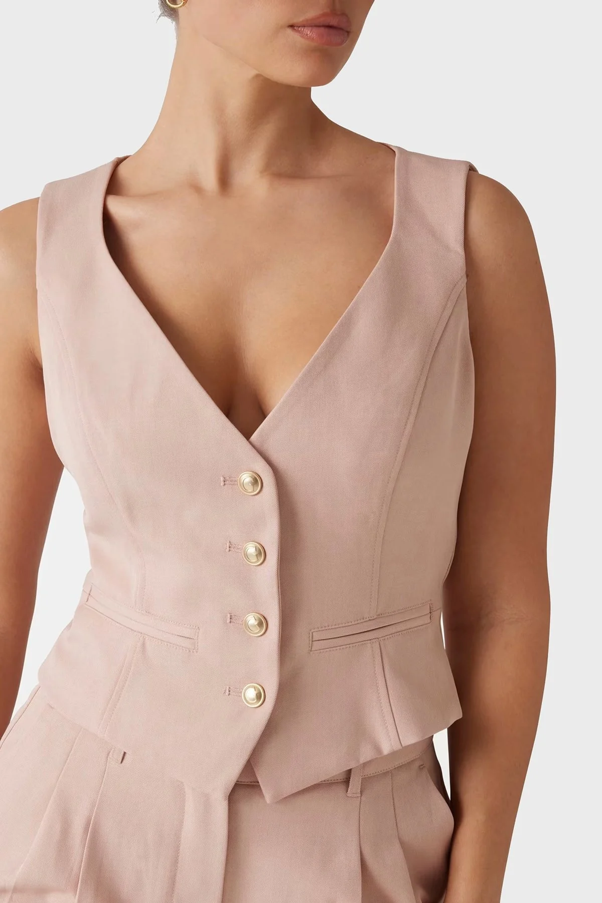 Guess Matea Regular Fit V Yaka Logo Düğmeli W5RH85WGX02 Bayan Yelek W5RH85 WGX02 F6K9 PUDRA - 9