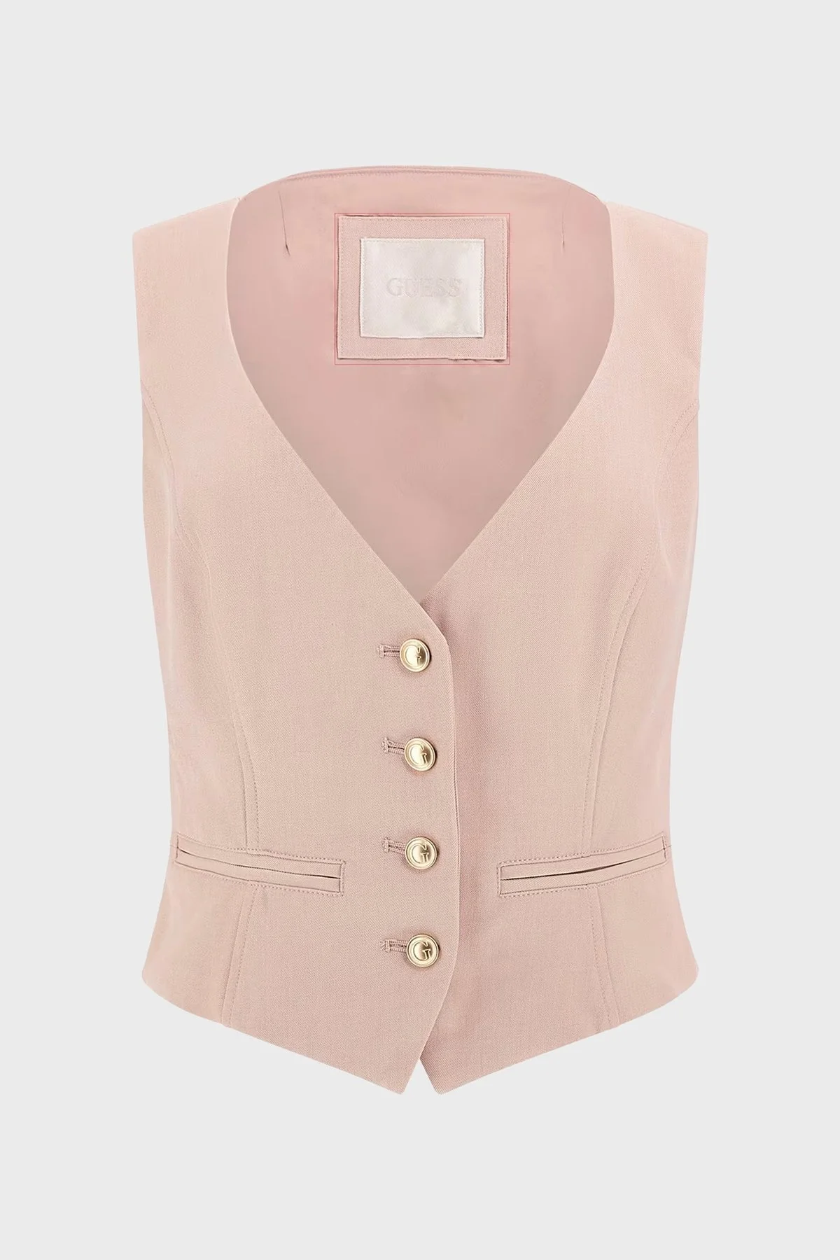 Guess Matea Regular Fit V Yaka Logo Düğmeli W5RH85WGX02 Bayan Yelek W5RH85 WGX02 F6K9 PUDRA - 10