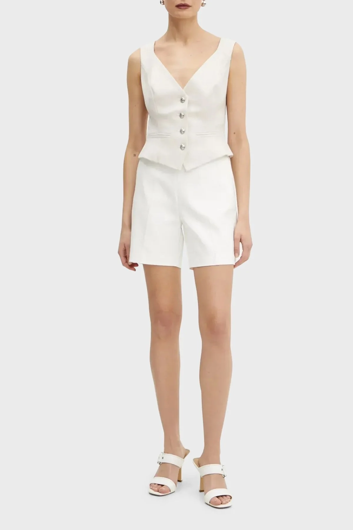 Guess Matea Regular Fit V Yaka Logo Düğmeli W5RH85WGX02 Bayan Yelek W5RH85 WGX02 F9AW BEJ - 8