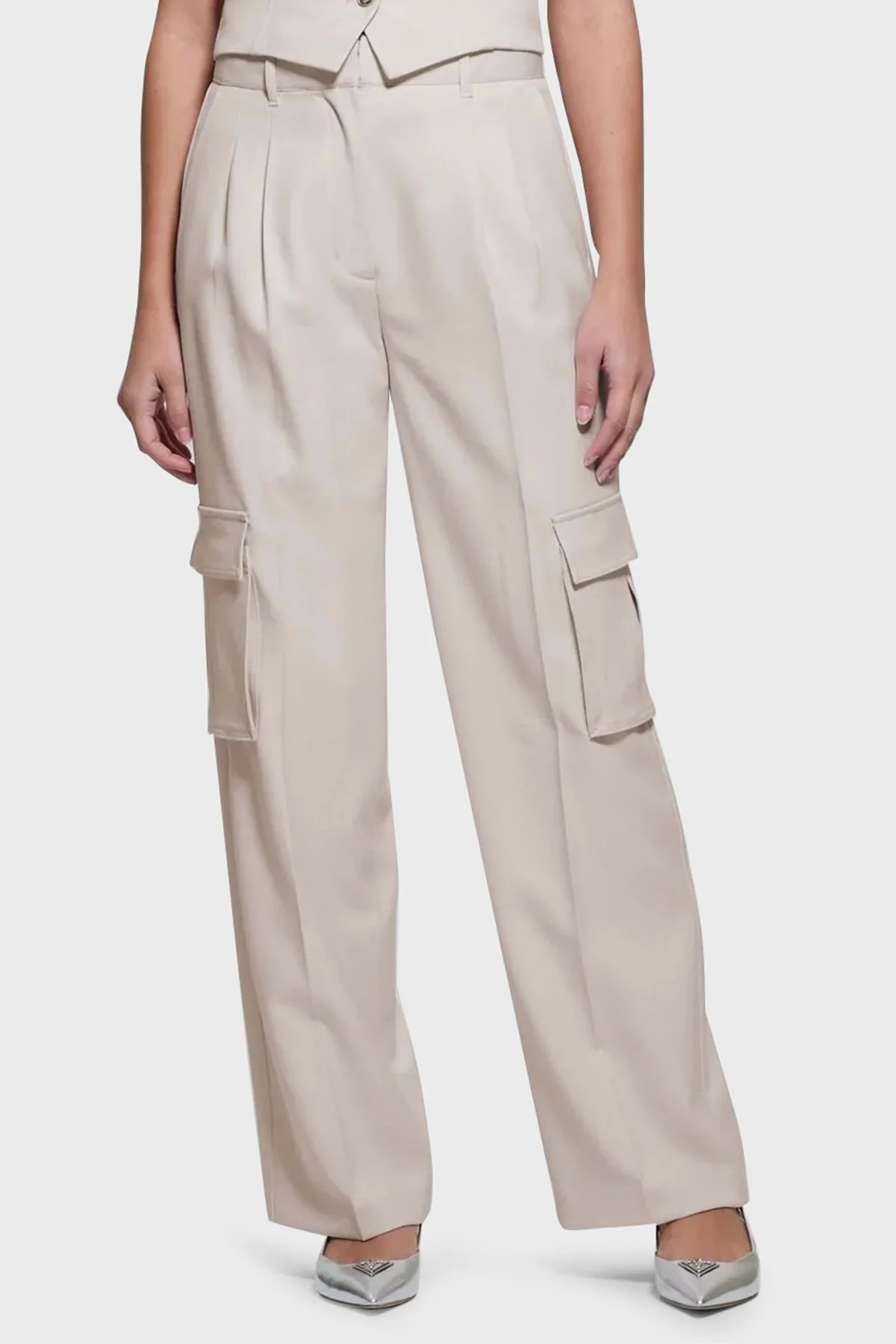 Guess Matea Regular Fit Yüksek Bel Bol Paça Kargo W5RB41WGX02 Bayan Pantolon W5RB41 WGX02 F9AW BEJ - 6