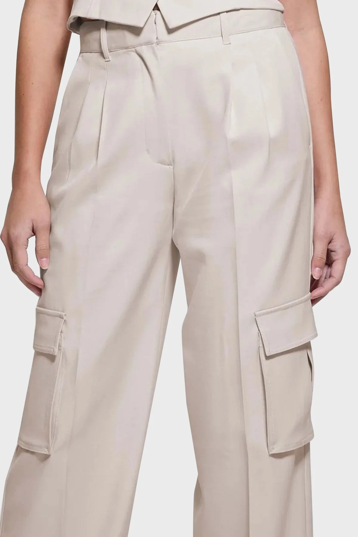 Guess Matea Regular Fit Yüksek Bel Bol Paça Kargo W5RB41WGX02 Bayan Pantolon W5RB41 WGX02 F9AW BEJ - 8