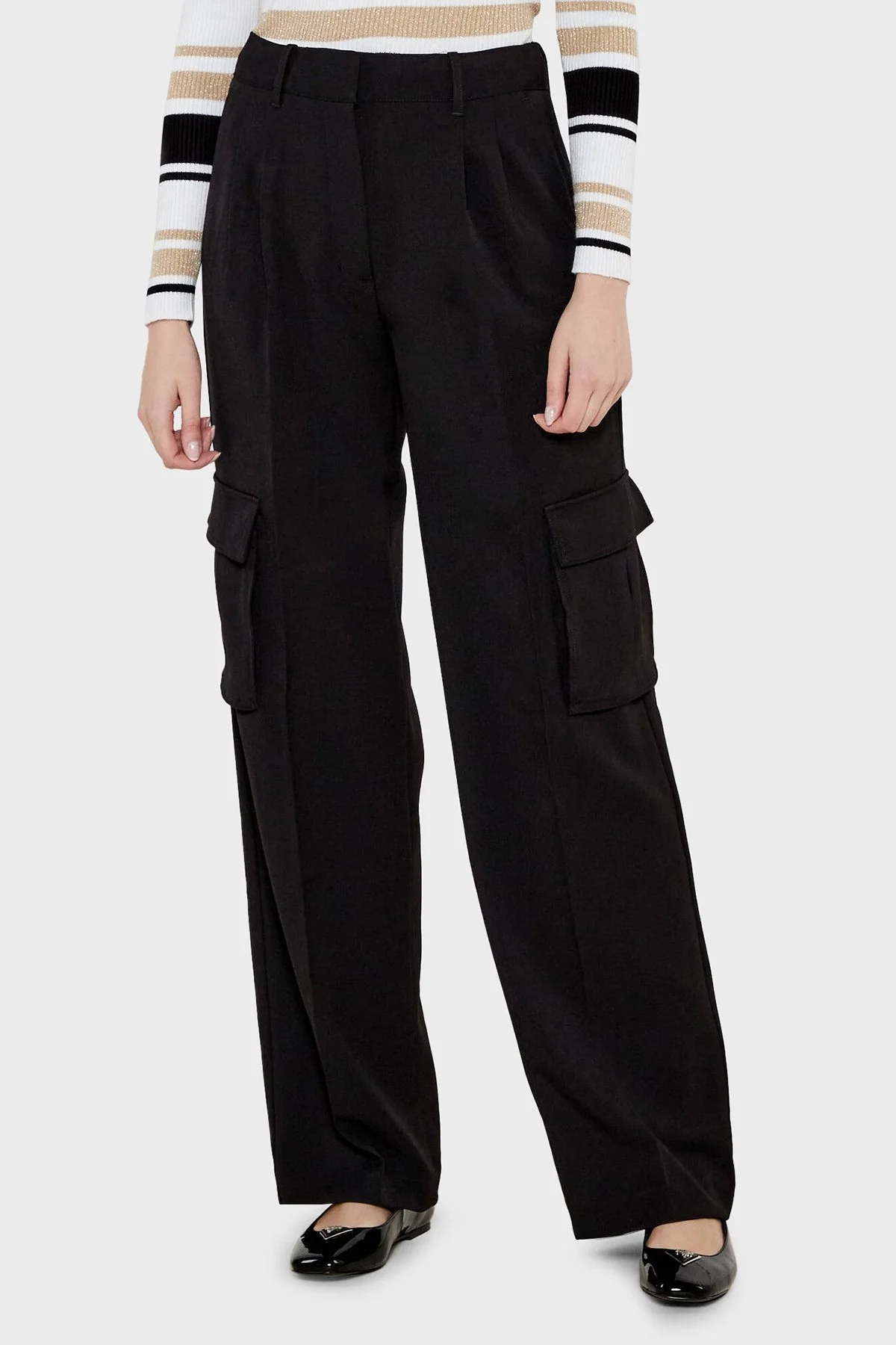 Guess Matea Regular Fit Yüksek Bel Bol Paça Kargo W5RB41WGX02 Bayan Pantolon W5RB41 WGX02 JBLK SİYAH - 5