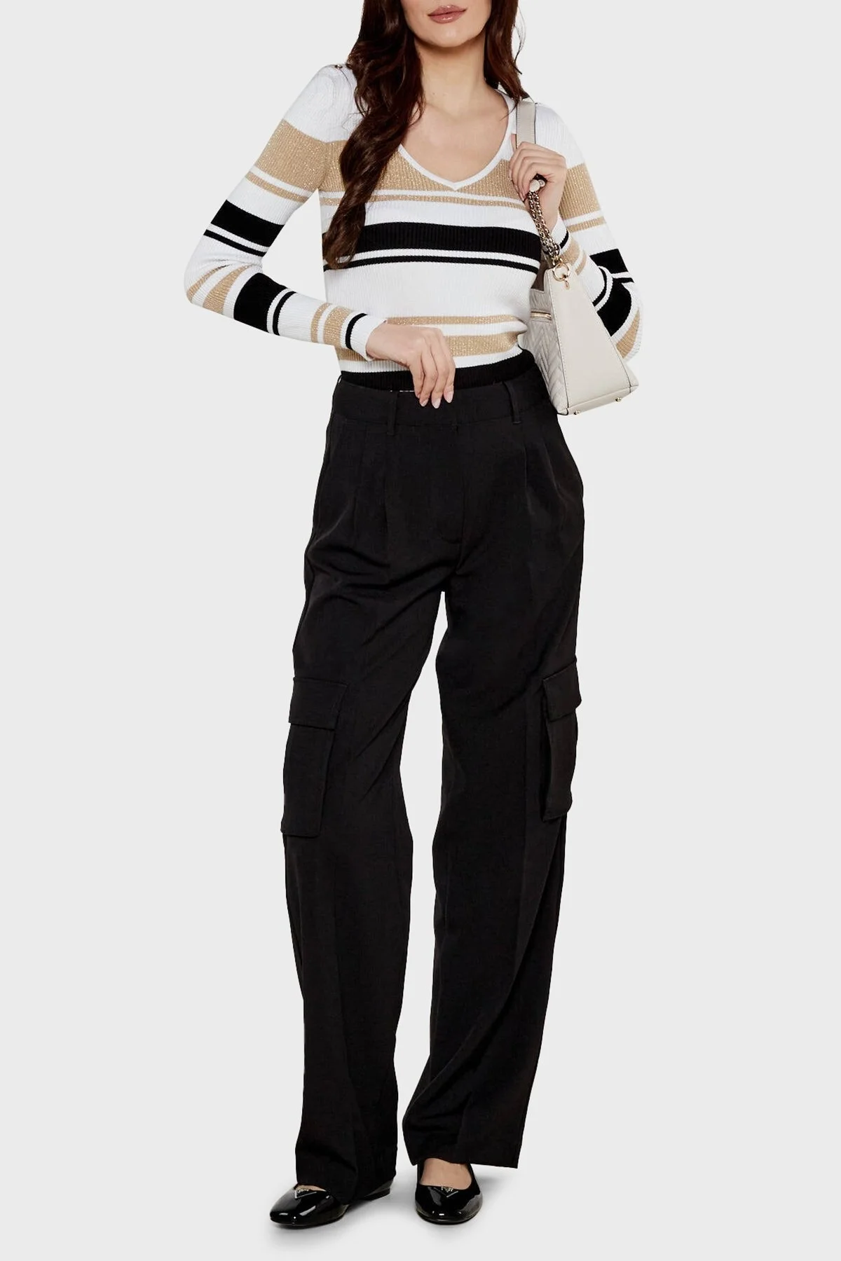 Guess Matea Regular Fit Yüksek Bel Bol Paça Kargo W5RB41WGX02 Bayan Pantolon W5RB41 WGX02 JBLK SİYAH - 7