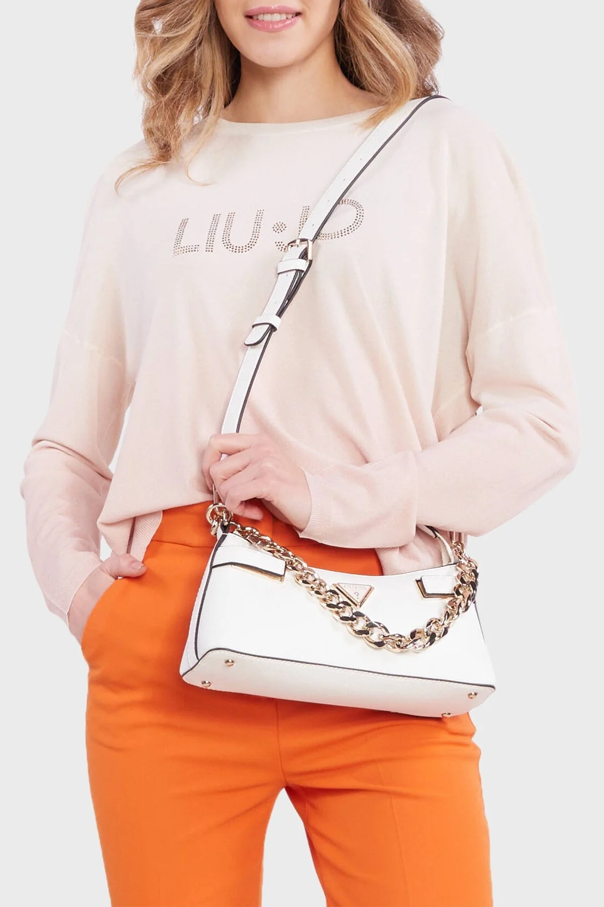 Guess Matilde Logolu Zincir Detaylı Çıkarılabilir Askılı Bayan Çanta HWVG8755120 WHI BEYAZ - 2