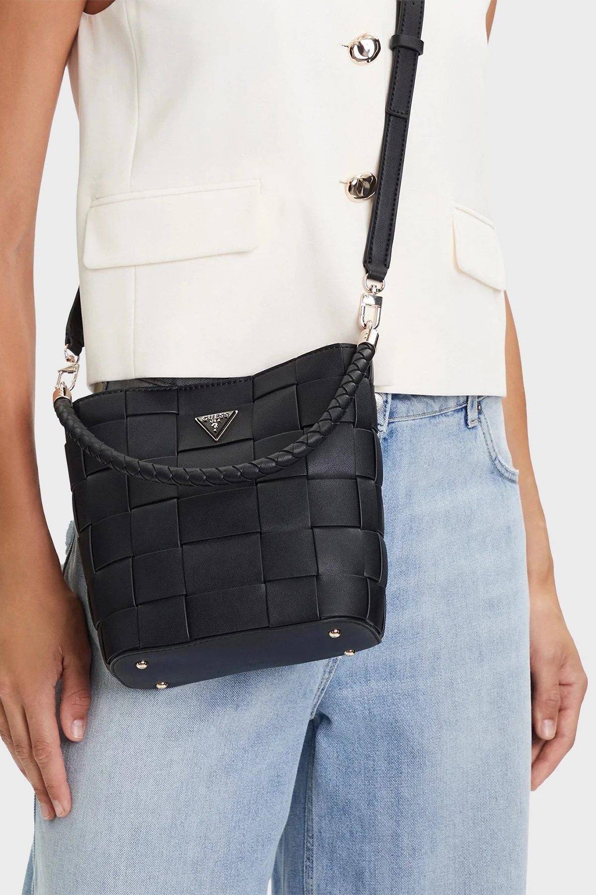 Guess Maylee Logolu Çıkarılabilir Askılı HWWG9661030 Bayan Çanta HWWG96 61030 BLA SİYAH - 2