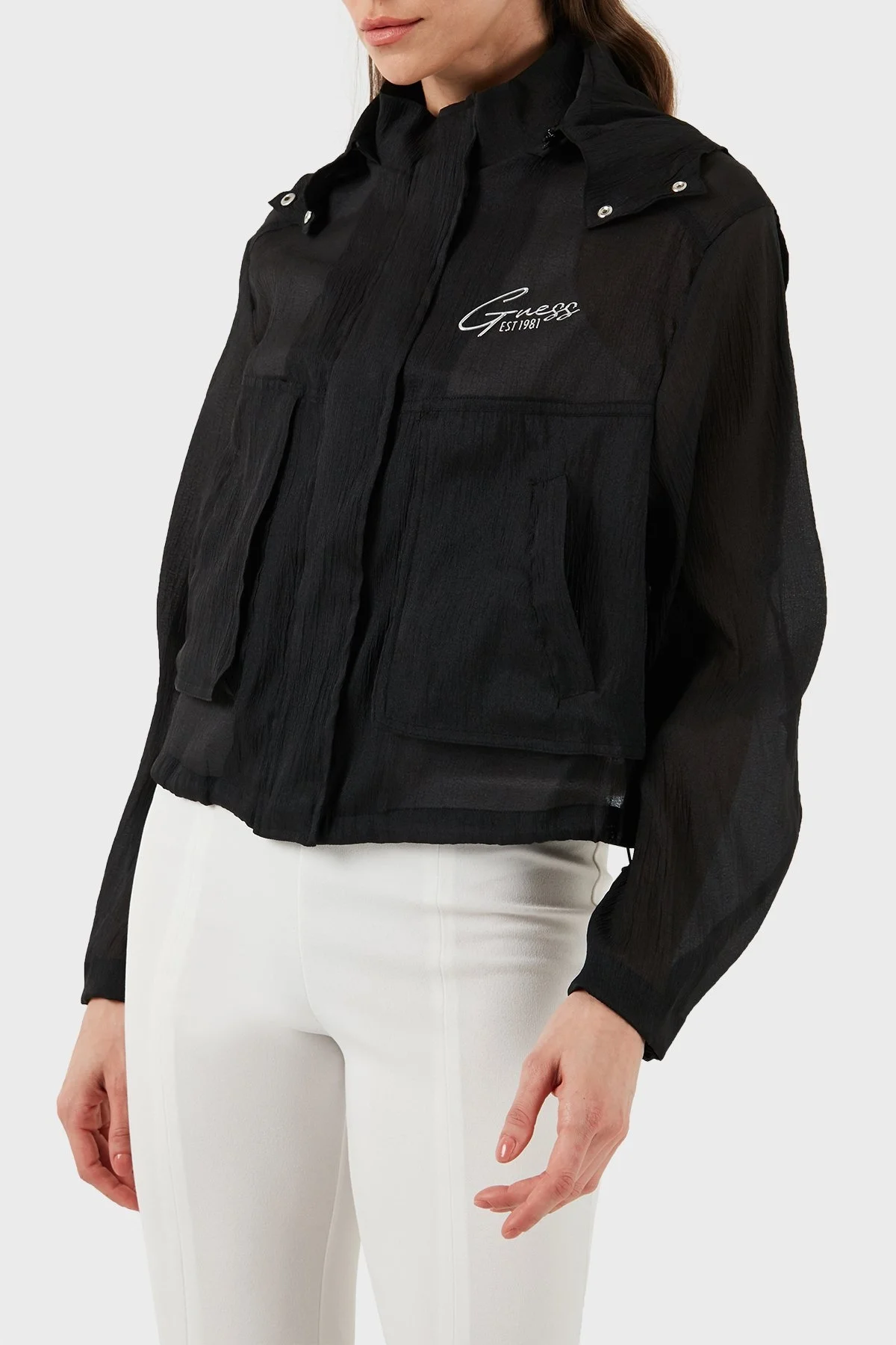 Guess Mia Kapüşonlu Organze Mevsimlik W4GL06WG450 Bayan Ceket W4GL06 WG450 JBLK SİYAH - 1