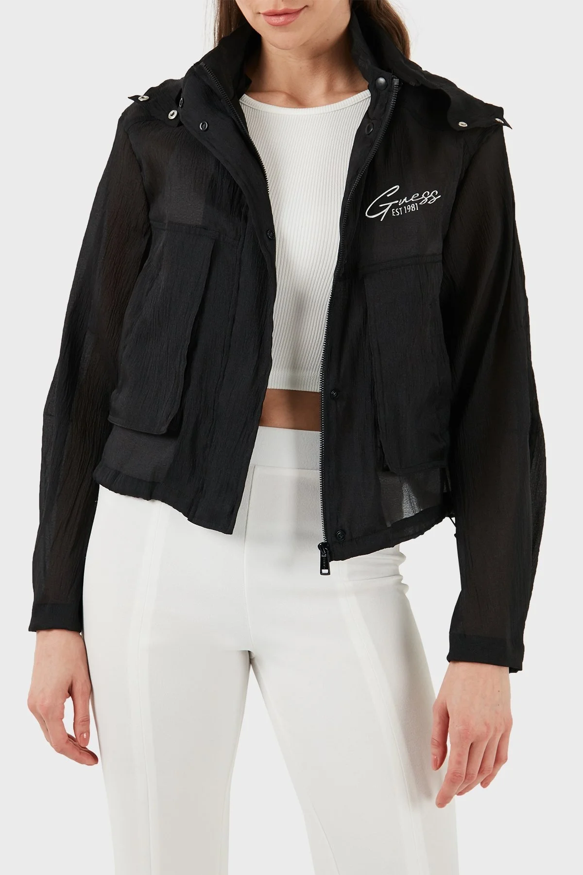 Guess Mia Kapüşonlu Organze Mevsimlik W4GL06WG450 Bayan Ceket W4GL06 WG450 JBLK SİYAH - 3