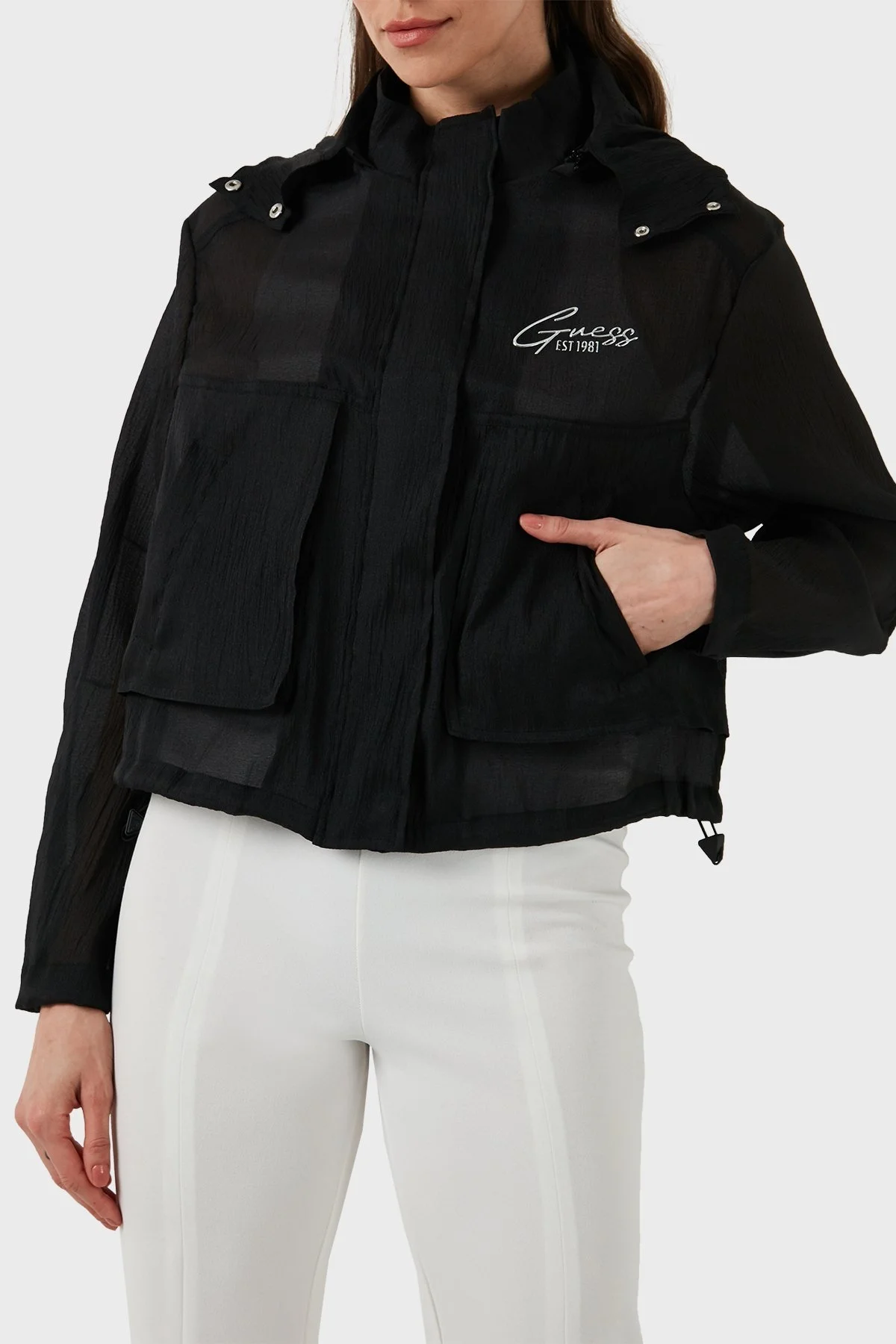Guess Mia Kapüşonlu Organze Mevsimlik W4GL06WG450 Bayan Ceket W4GL06 WG450 JBLK SİYAH - 4