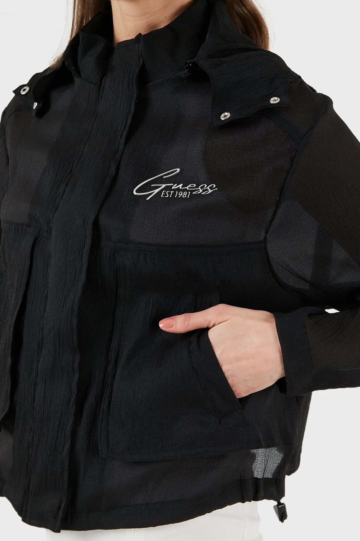 Guess Mia Kapüşonlu Organze Mevsimlik W4GL06WG450 Bayan Ceket W4GL06 WG450 JBLK SİYAH - 5