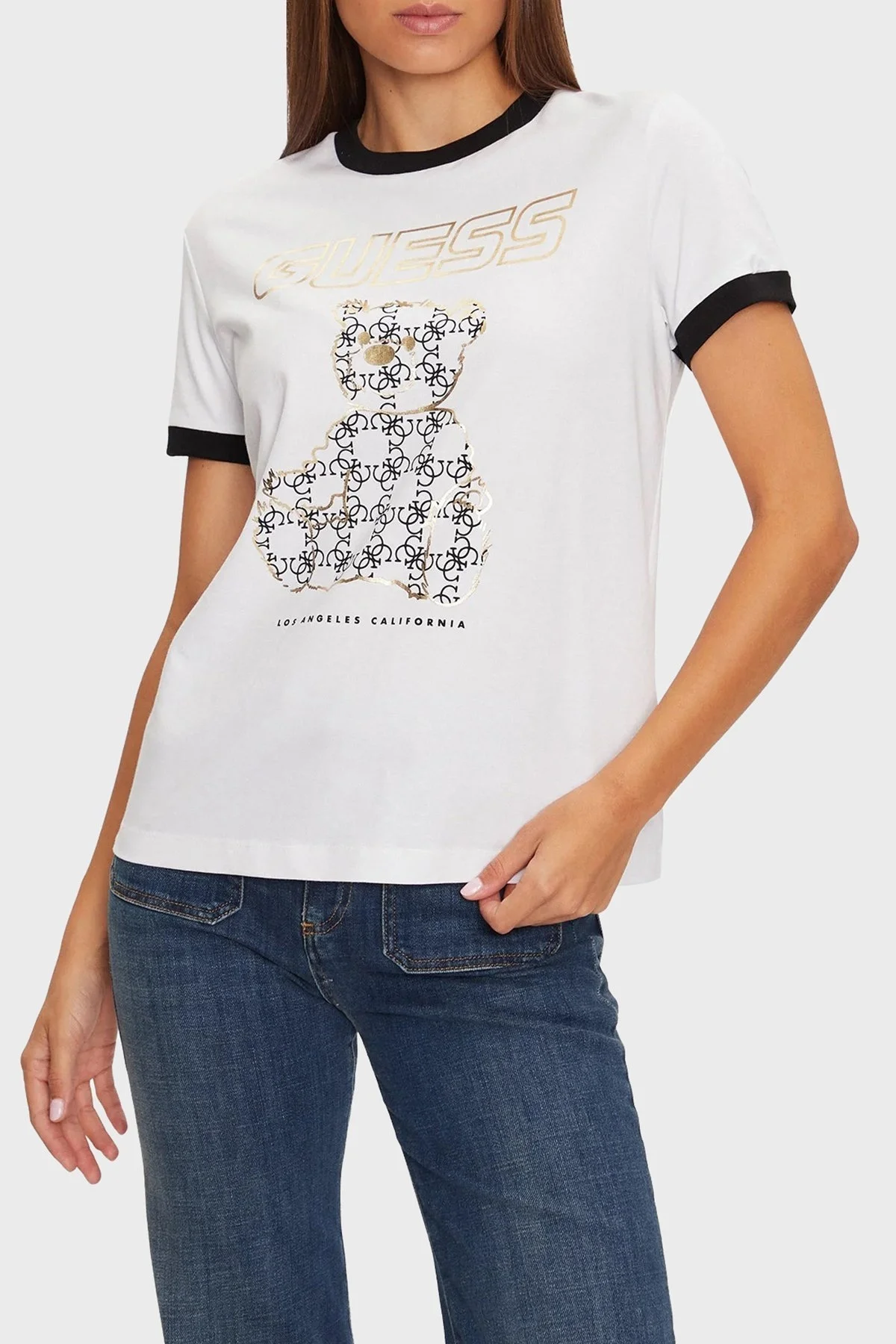 Guess Midge % 100 Pamuk Regular Fit Bisiklet Yaka V4BI02K8FQ4 Bayan T Shirt V4BI02 K8FQ4 G011 BEYAZ - 6