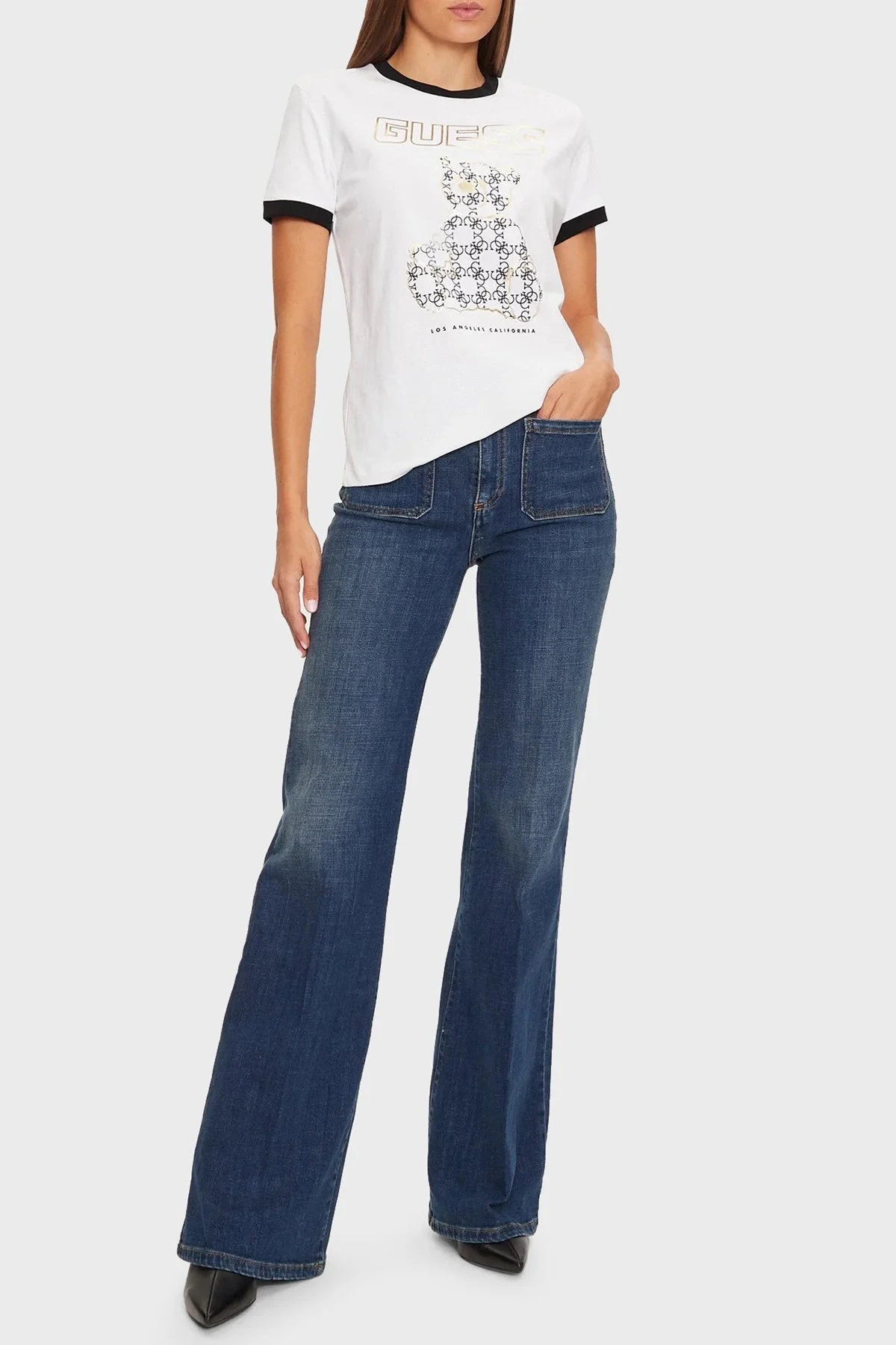 Guess Midge % 100 Pamuk Regular Fit Bisiklet Yaka V4BI02K8FQ4 Bayan T Shirt V4BI02 K8FQ4 G011 BEYAZ - 8