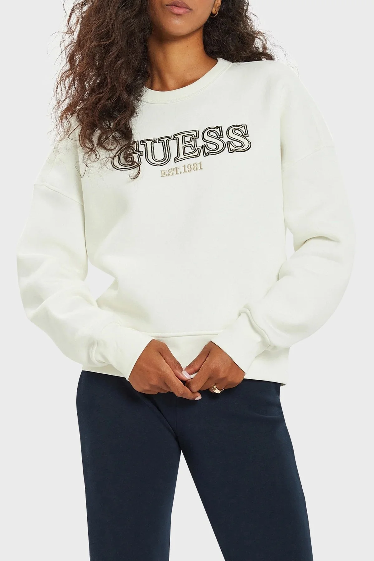 Guess Midge Pamuklu Bisiklet Yaka Regular Fit V4BQ03KCHX0 Bayan Sweat V4BQ03 KCHX0 G042 EKRU - 1