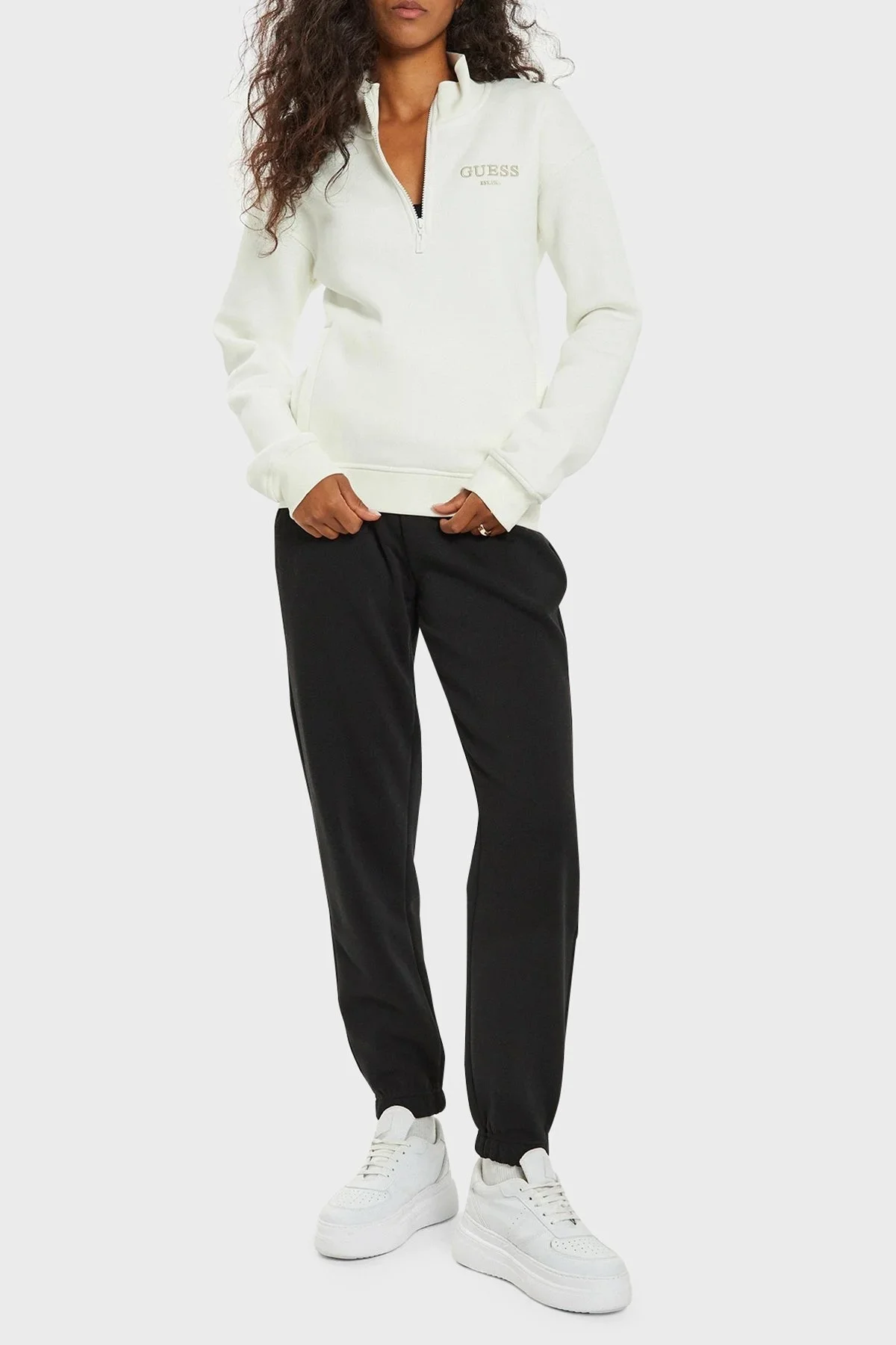 Guess Midge Pamuklu Regular Fit Fermuarlı Dik Yaka V4BQ18KCHX0 Bayan Sweat V4BQ18 KCHX0 G042 EKRU - 6