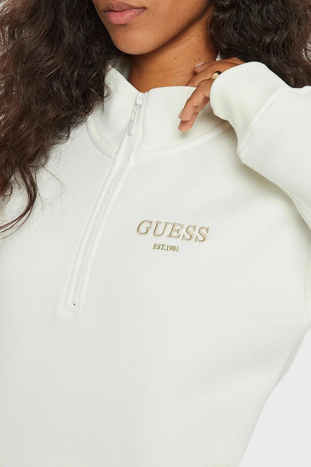 Guess Midge Pamuklu Regular Fit Fermuarlı Dik Yaka V4BQ18KCHX0 Bayan Sweat V4BQ18 KCHX0 G042 EKRU - 8