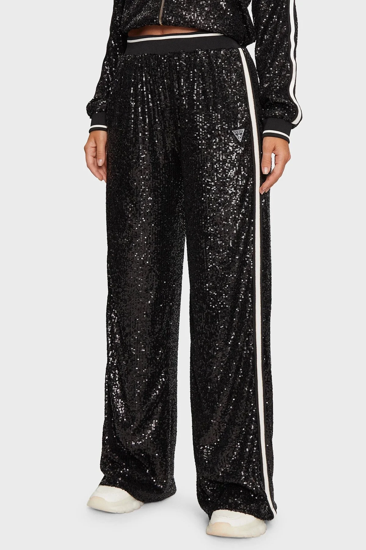 Guess Mini Sequins Logolu Comfort Fit Yüksek Bel Payetli V4BB16KCI90 Bayan Pantolon V4BB16 KCI90 JBLK SİYAH - 1