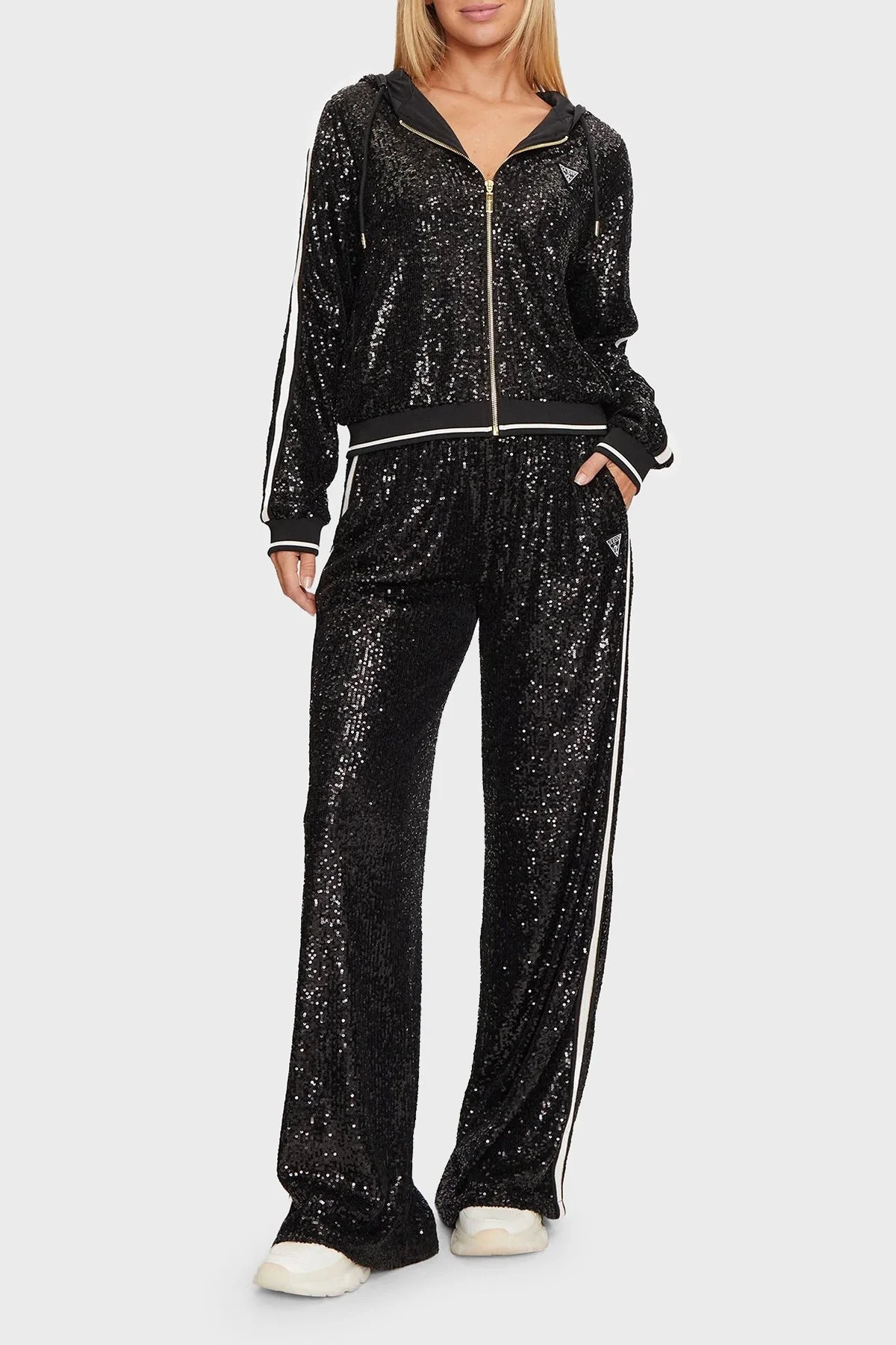 Guess Mini Sequins Logolu Comfort Fit Yüksek Bel Payetli V4BB16KCI90 Bayan Pantolon V4BB16 KCI90 JBLK SİYAH - 7