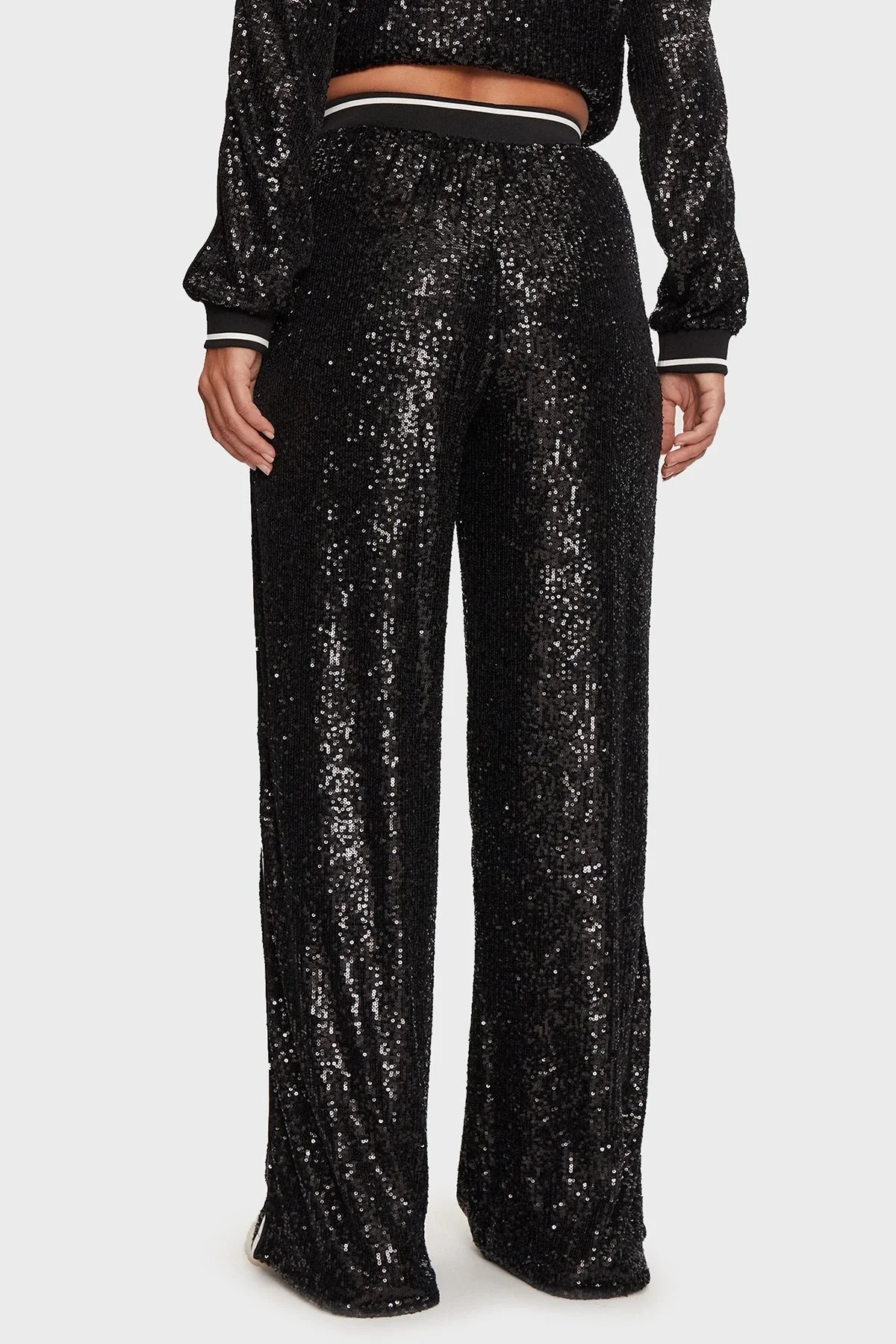 Guess Mini Sequins Logolu Comfort Fit Yüksek Bel Payetli V4BB16KCI90 Bayan Pantolon V4BB16 KCI90 JBLK SİYAH - 8