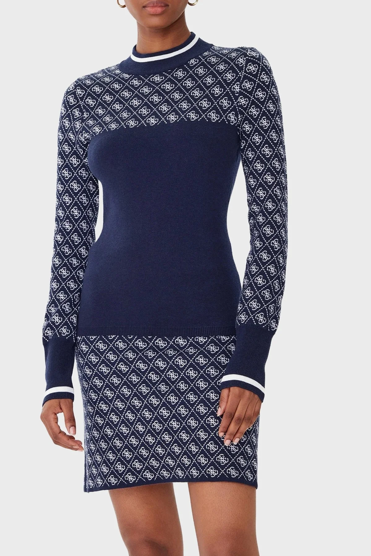 Guess Mock 4G Logolu Slim Fit Yarım Balıkçı Yaka W5BR24Z3JD2 Bayan Kazak W5BR24 Z3JD2 FBDI LACİVERT - 1