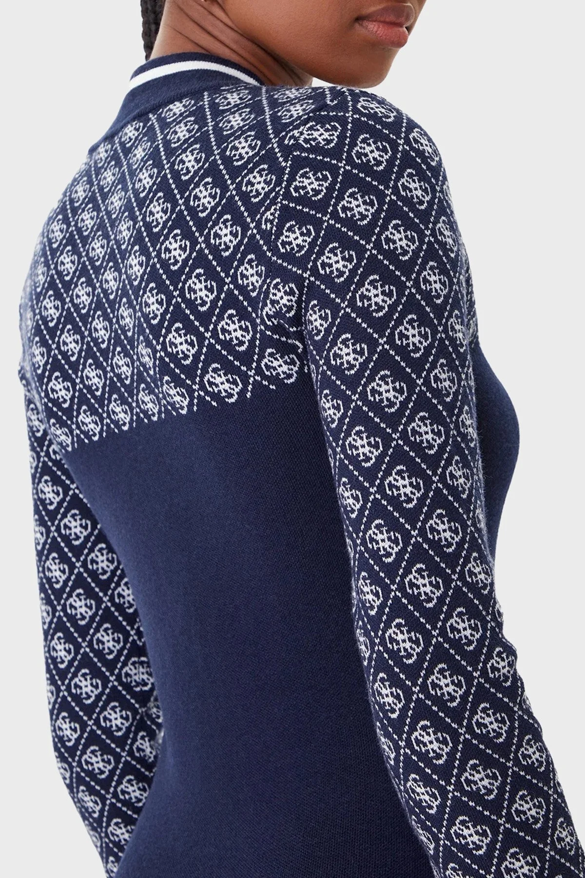 Guess Mock 4G Logolu Slim Fit Yarım Balıkçı Yaka W5BR24Z3JD2 Bayan Kazak W5BR24 Z3JD2 FBDI LACİVERT - 4