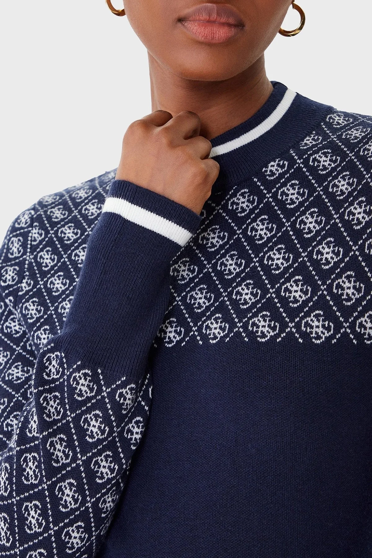 Guess Mock 4G Logolu Slim Fit Yarım Balıkçı Yaka W5BR24Z3JD2 Bayan Kazak W5BR24 Z3JD2 FBDI LACİVERT - 5