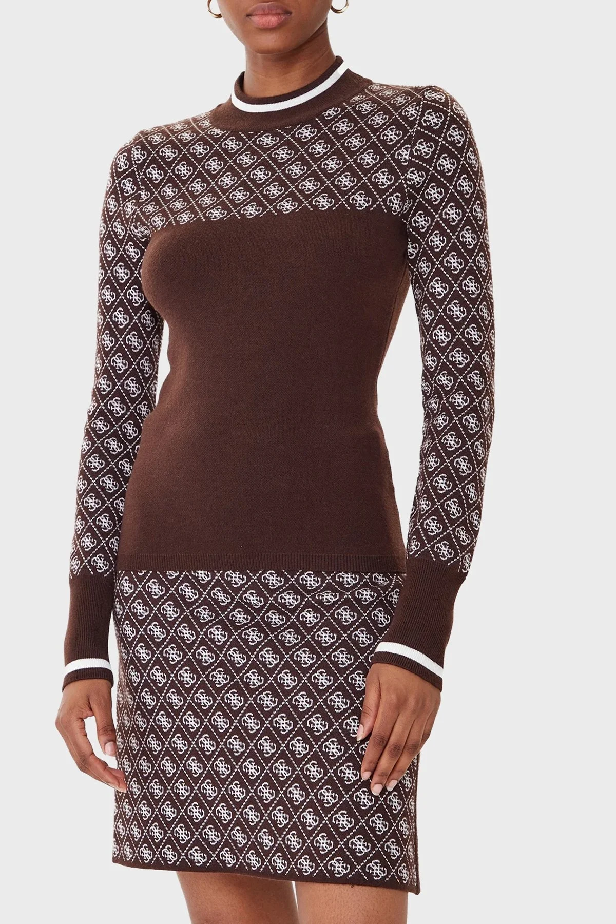 Guess Mock 4G Logolu Slim Fit Yarım Balıkçı Yaka W5BR24Z3JD2 Bayan Kazak W5BR24 Z3JD2 FNHT KAHVE - 1