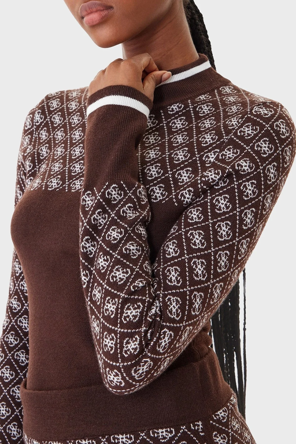 Guess Mock 4G Logolu Slim Fit Yarım Balıkçı Yaka W5BR24Z3JD2 Bayan Kazak W5BR24 Z3JD2 FNHT KAHVE - 4