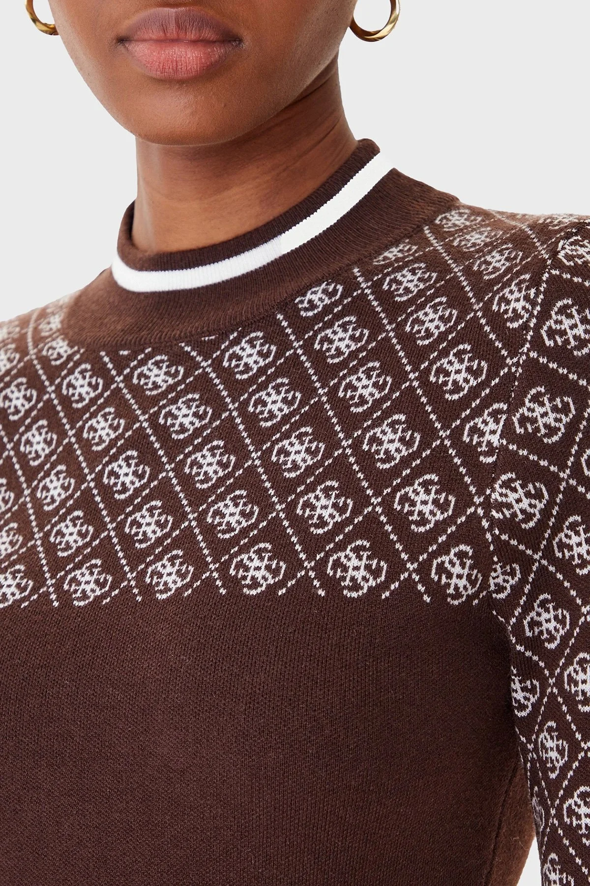 Guess Mock 4G Logolu Slim Fit Yarım Balıkçı Yaka W5BR24Z3JD2 Bayan Kazak W5BR24 Z3JD2 FNHT KAHVE - 5