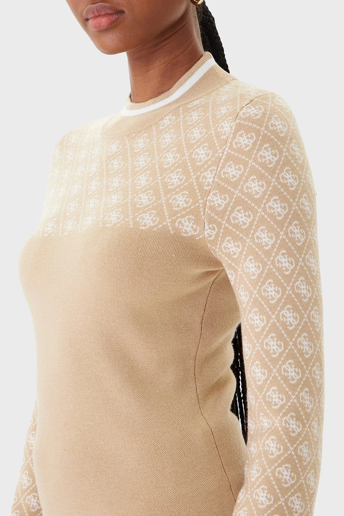 Guess Mock 4G Logolu Slim Fit Yarım Balıkçı Yaka W5BR24Z3JD2 Bayan Kazak W5BR24 Z3JD2 FNI4 BEJ - 4