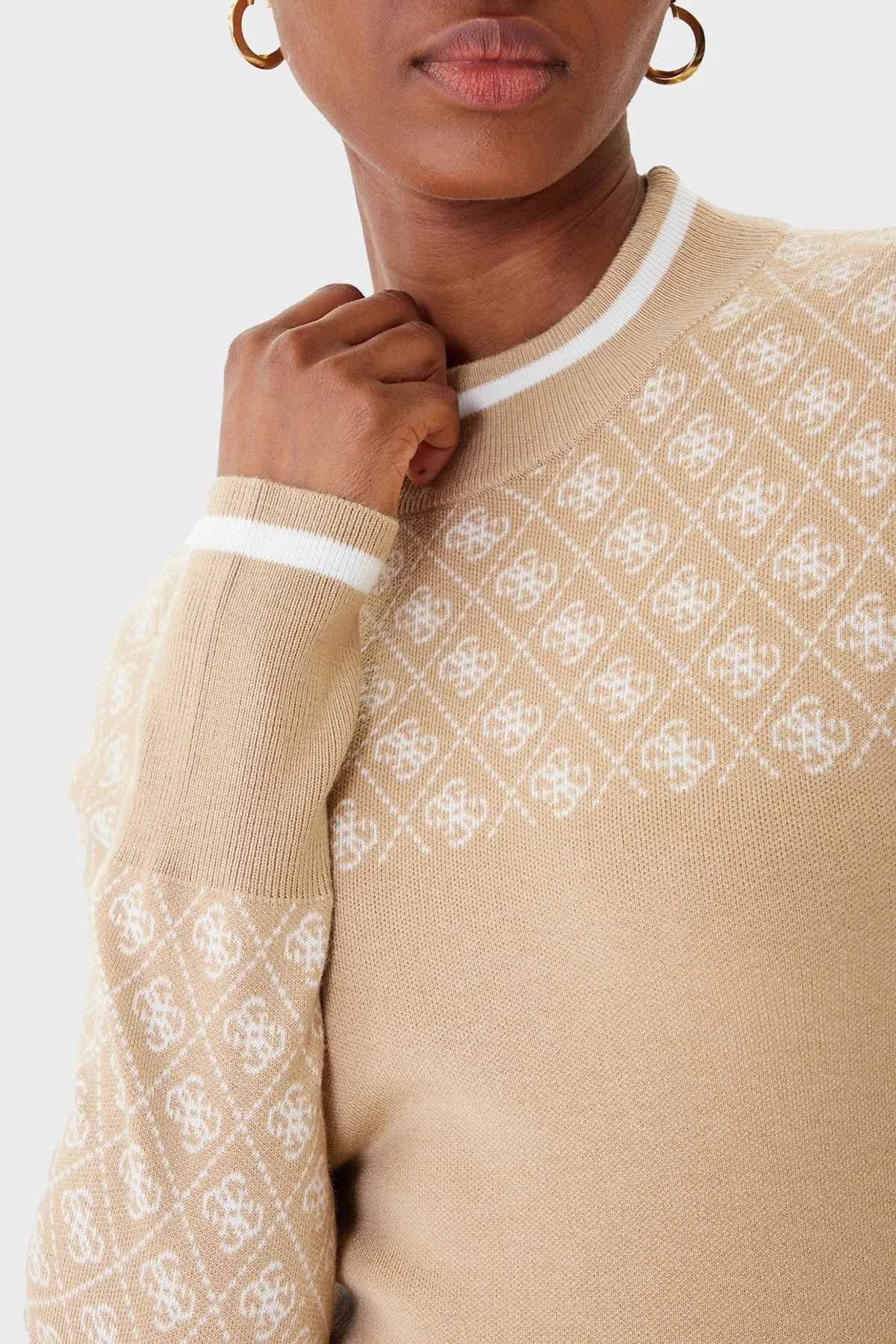 Guess Mock 4G Logolu Slim Fit Yarım Balıkçı Yaka W5BR24Z3JD2 Bayan Kazak W5BR24 Z3JD2 FNI4 BEJ - 5