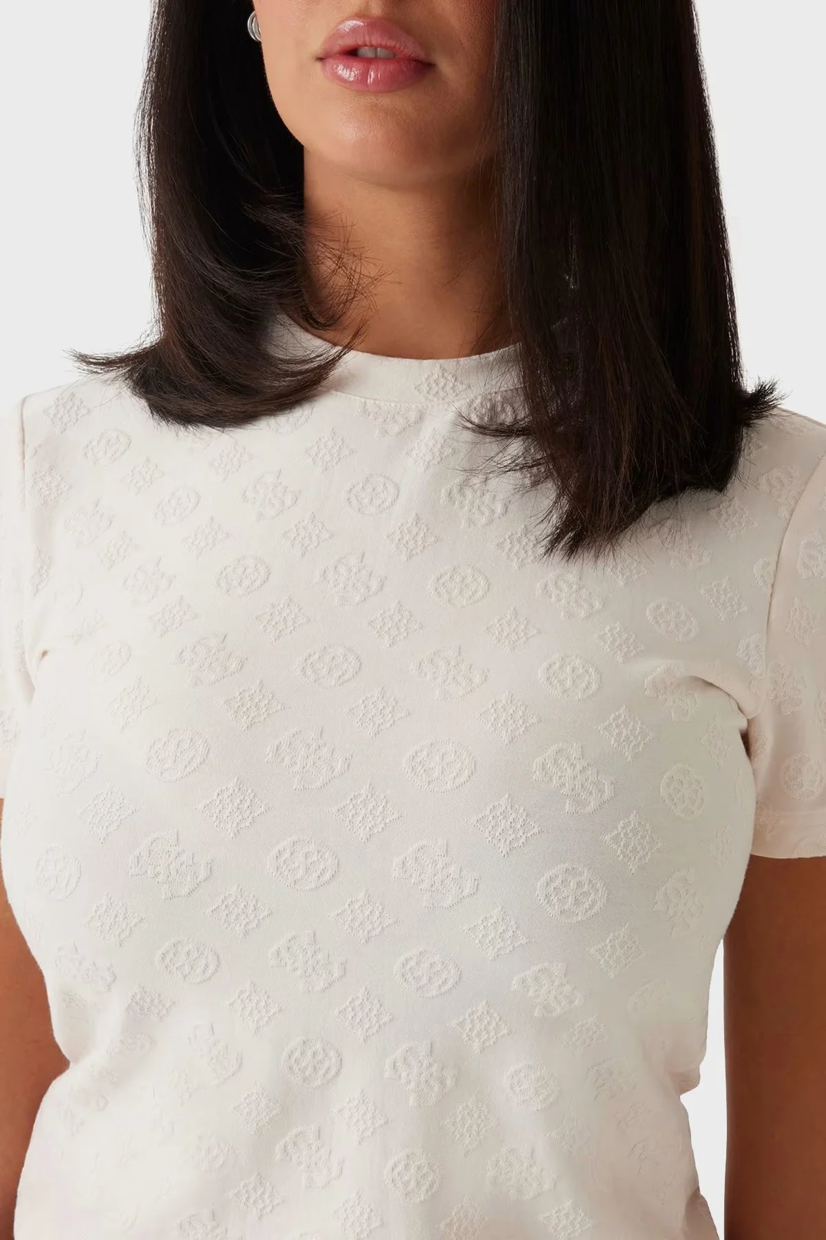 Guess Monica Tamamı 4G Logolu Slim Fit Bisiklet Yaka V5RI02KCLG2 Bayan T Shirt V5RI02 KCLG2 P6EB EKRU - 8